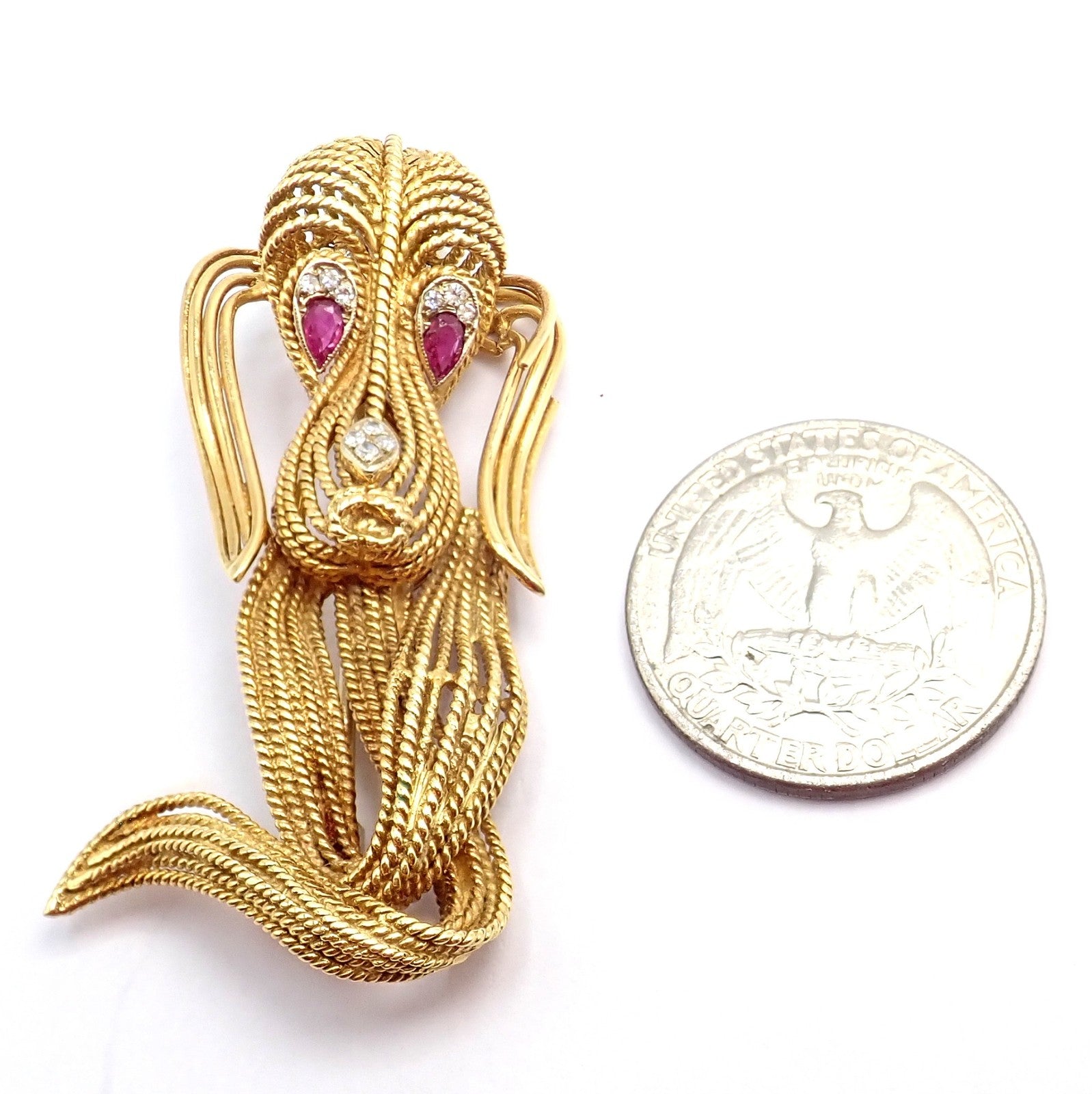H. Stern Jewelry & Watches:Fine Jewelry:Brooches & Pins Vintage! H. Stern 18k Yellow Gold Diamond Ruby Basset Hound Dog Pin Brooch