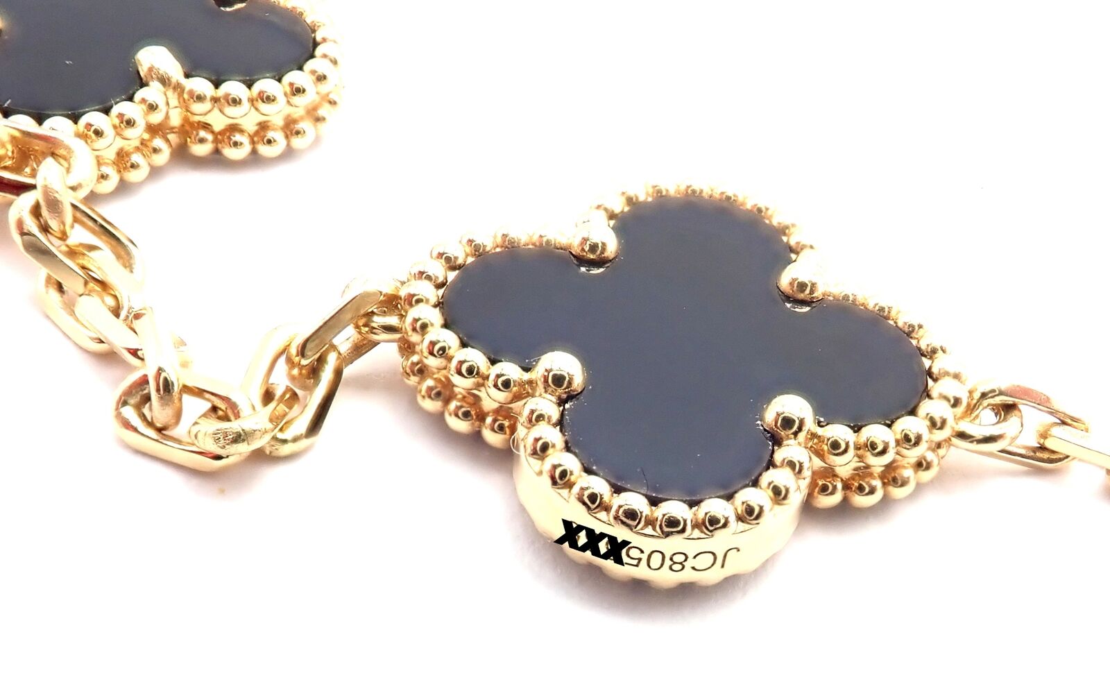 Authentic! Van Cleef & Arpels 18k Gold 20 Motif Black Onyx Alhambra Necklace | Fortrove