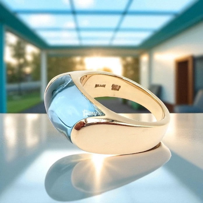 Bulgari Jewelry & Watches:Fine Jewelry:Rings Authentic Bulgari Bvlgari Tronchetto 18k Yellow Gold Blue Topaz Ring sz 5.5