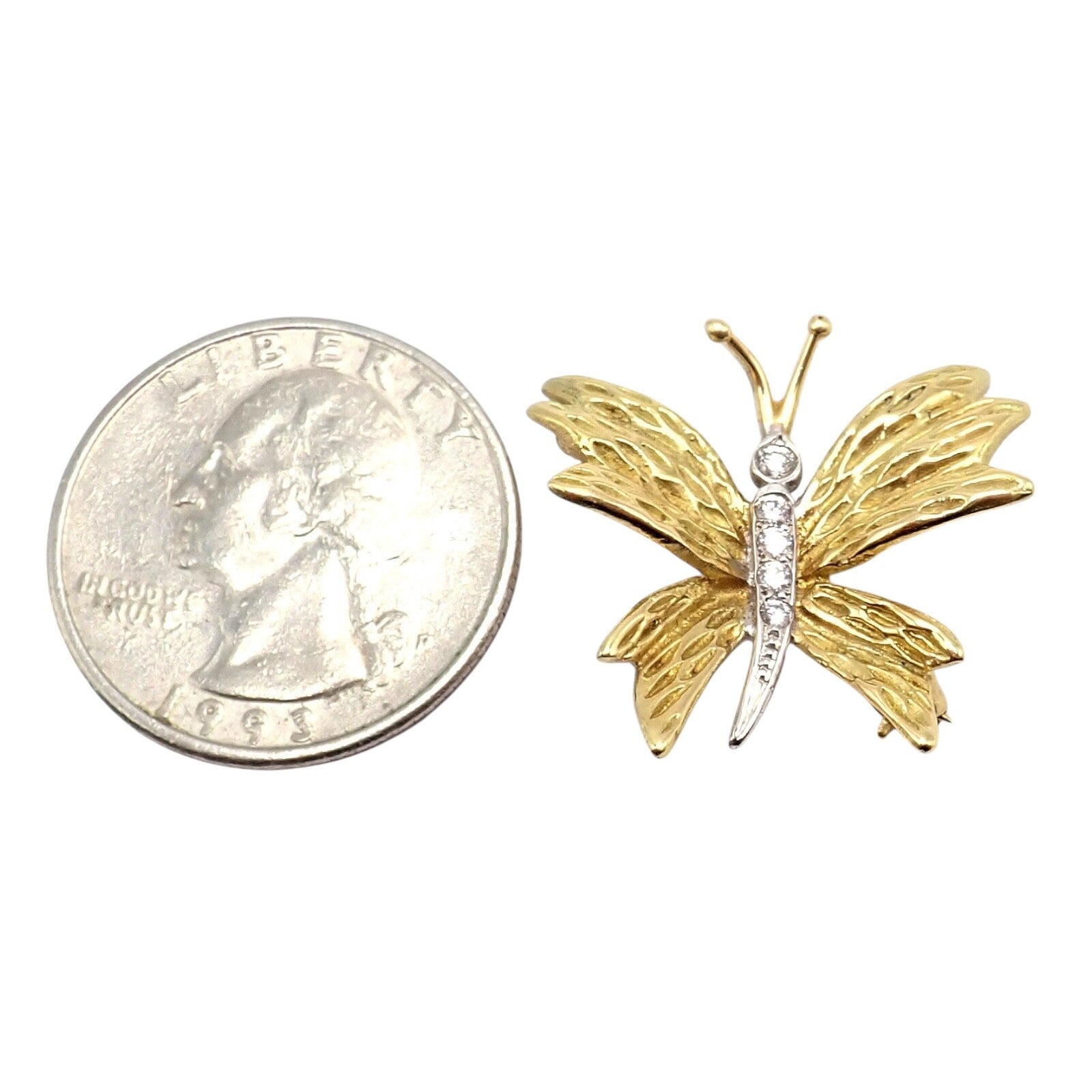 Authentic! Tiffany & Co 18k Yellow Gold Platinum Butterfly Diamond Pin Brooch | Fortrove
