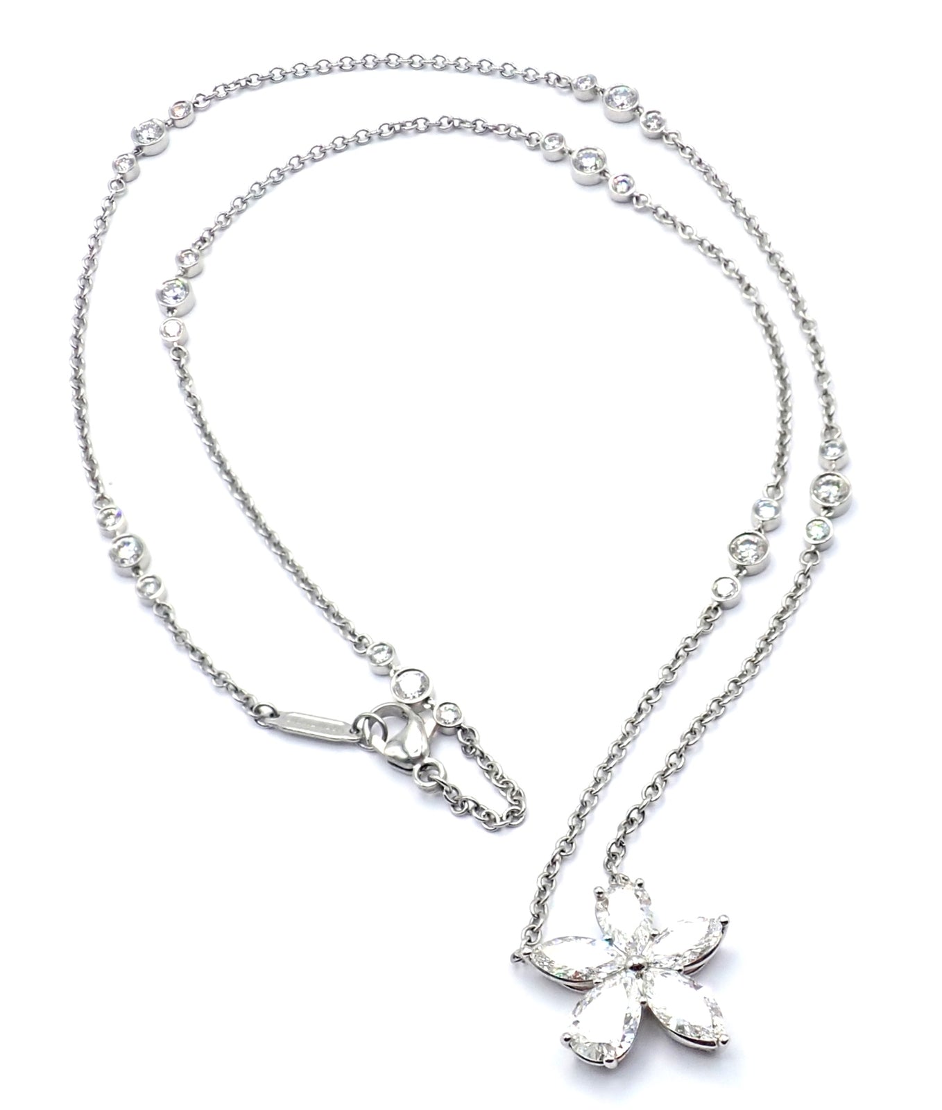 Authentic! Tiffany & Co Victoria Platinum Diamond Mixed Cluster Pendant Necklace | Fortrove