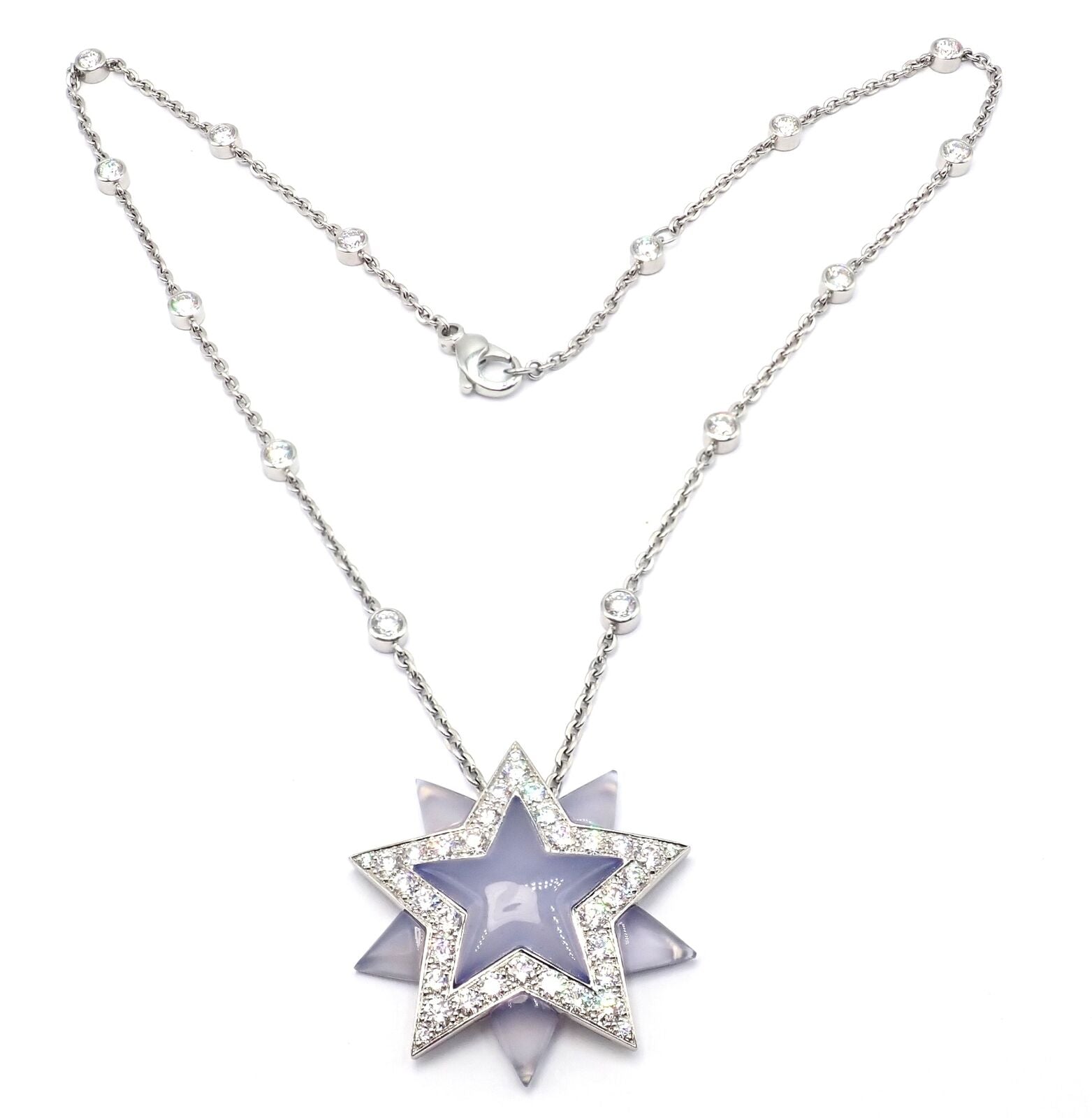 Authentic! Tiffany & Co Platinum Diamond Blue Chalcedony Star Pendant Necklace | Fortrove