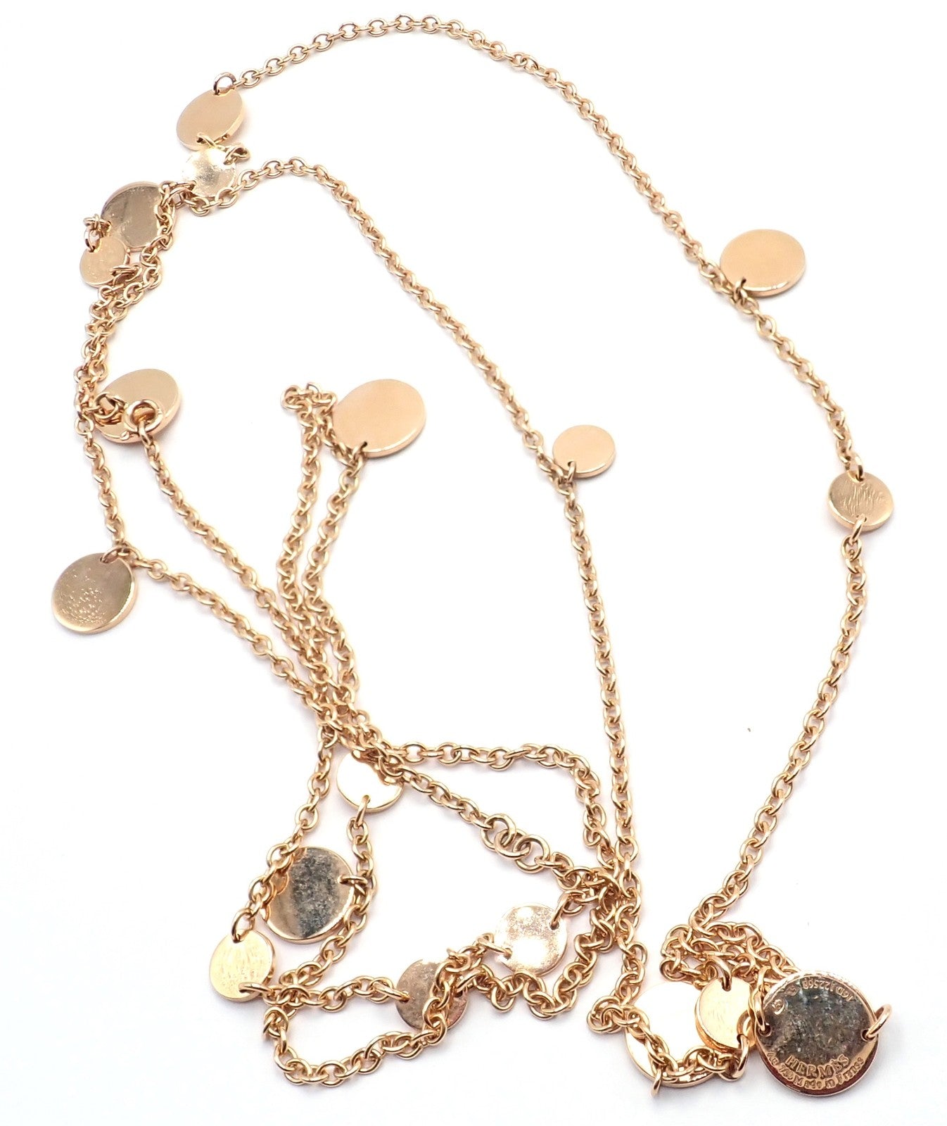 Authentic! Hermes Confetti 18k Rose Gold 42" Long Link Chain Necklace | Fortrove
