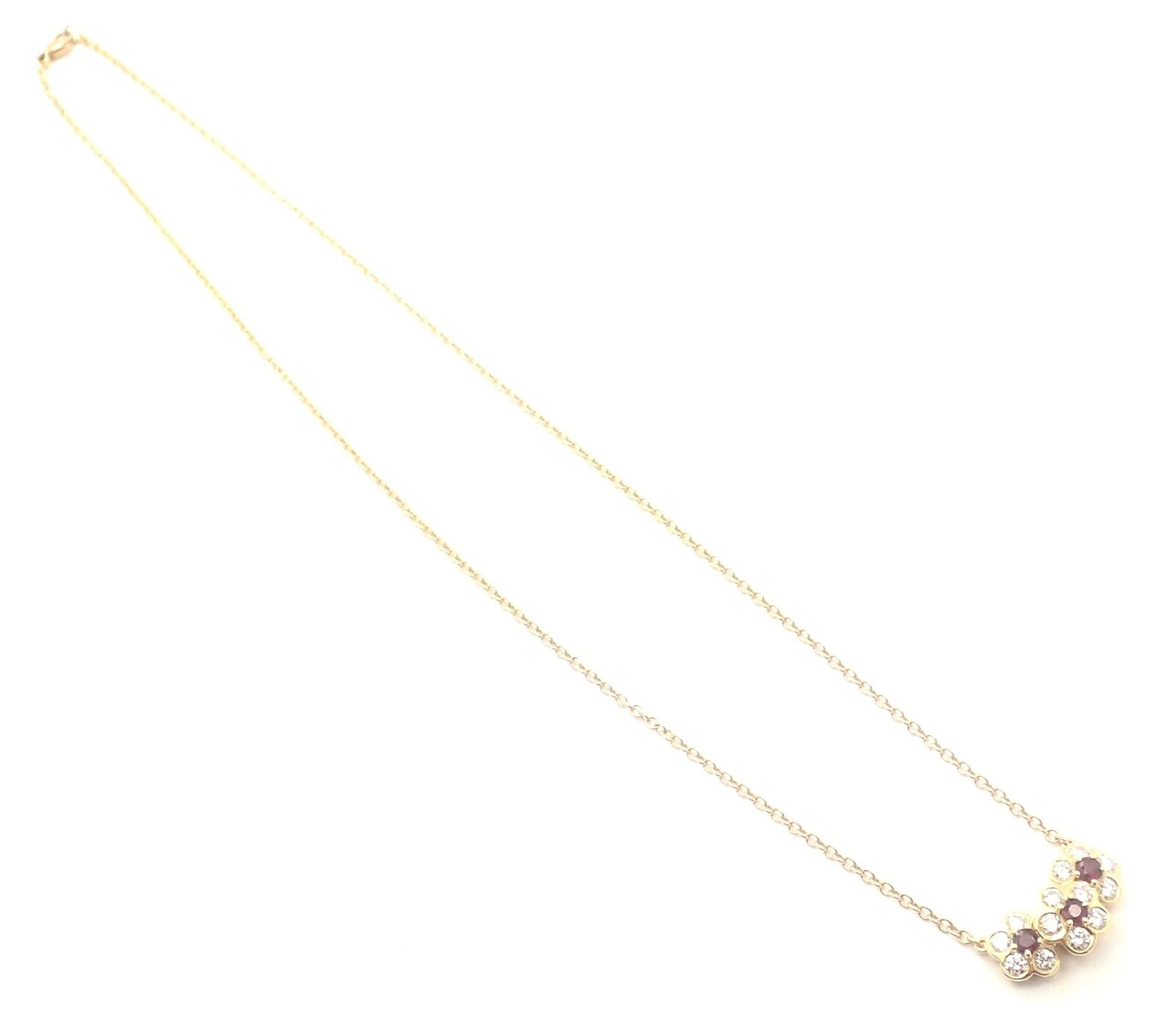 Authentic! Van Cleef & Arpels 18k Yellow Gold Ruby Diamond Fleurette Necklace | Fortrove