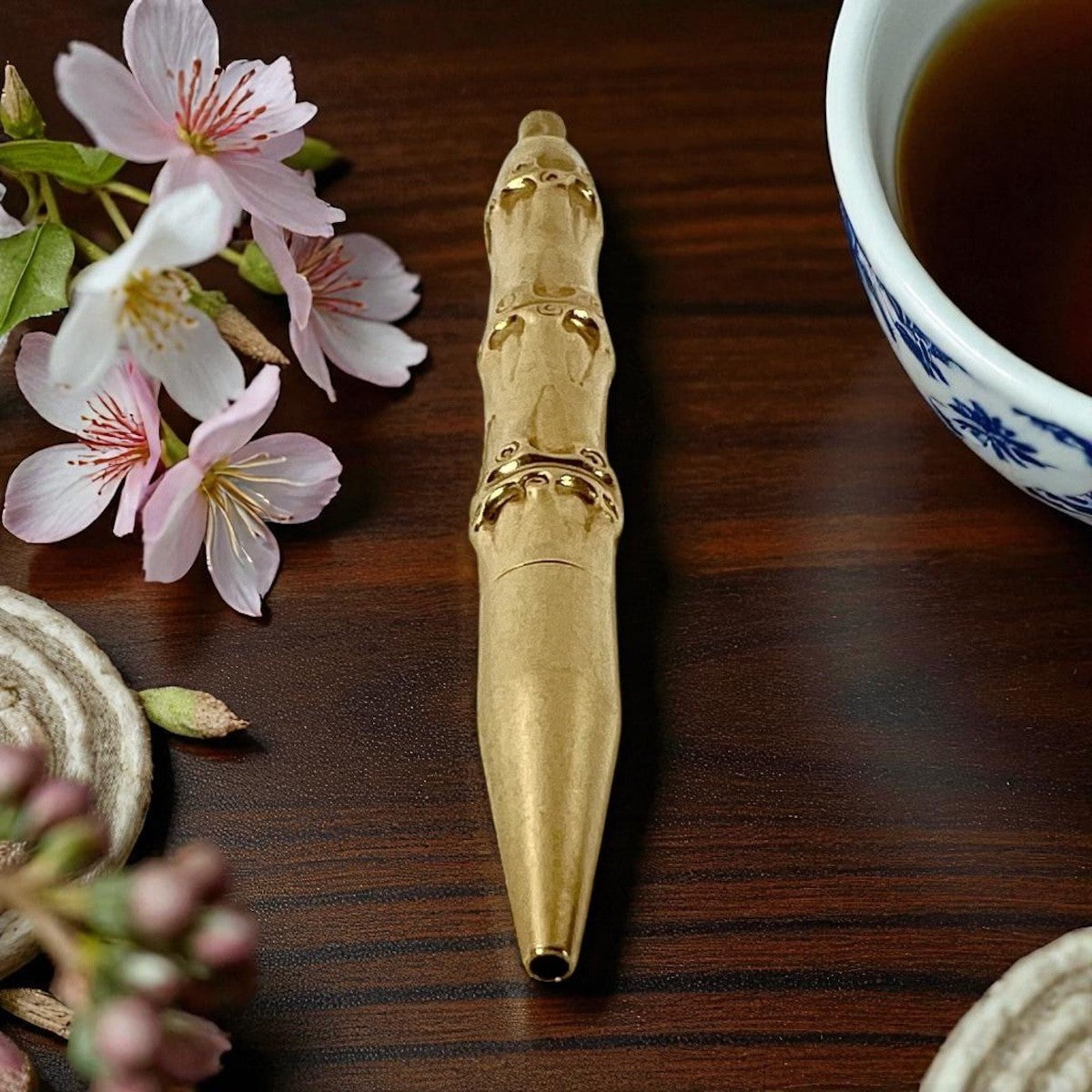 Vintage 1940's Louis Tamis Bamboo Pen 14K Solid Yellow Gold | Fortrove