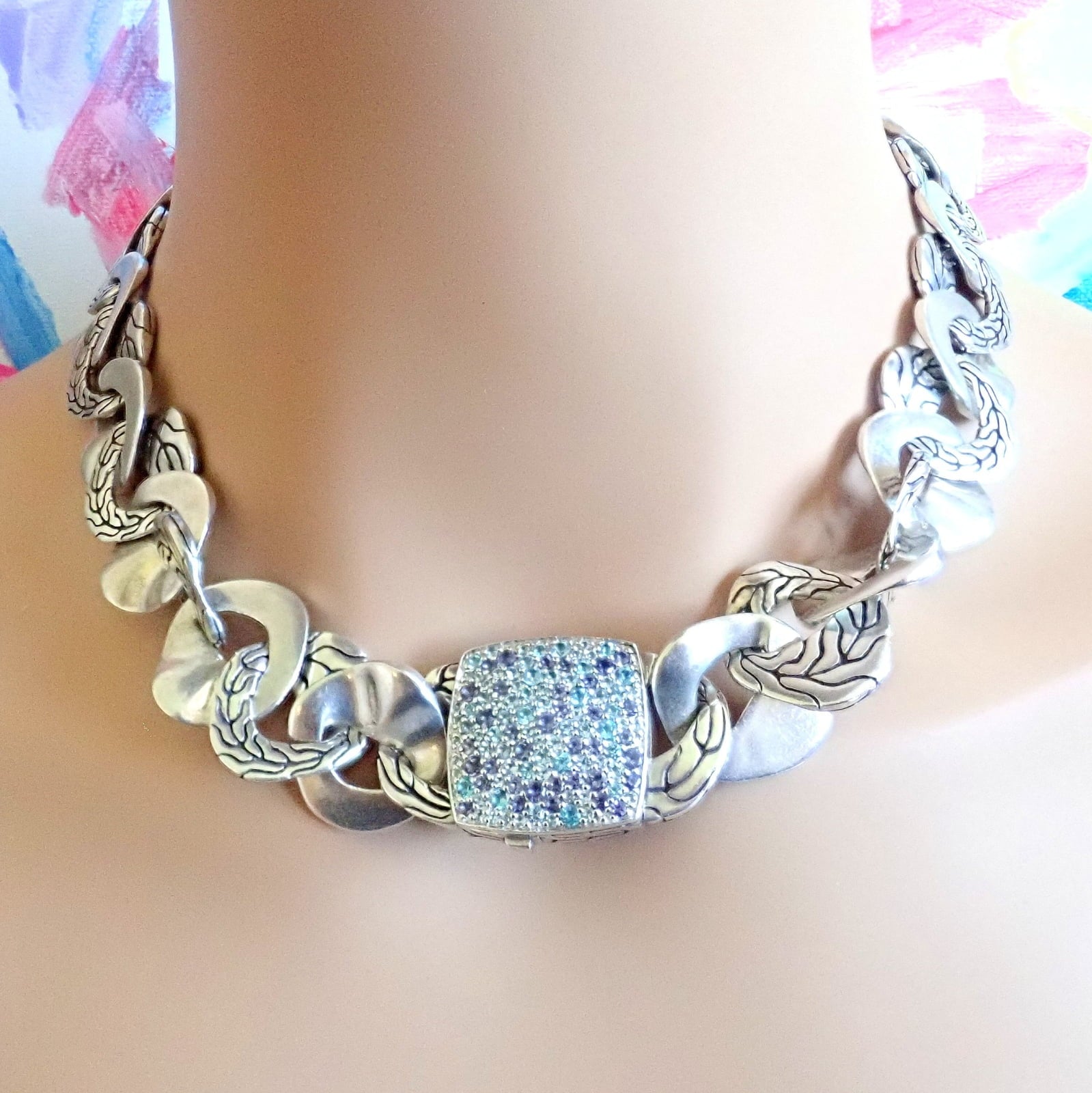 John Hardy Jewelry & Watches:Fine Jewelry:Necklaces & Pendants Authentic! John Hardy Silver Blue Topaz Iolite Kali Lava Large Necklace
