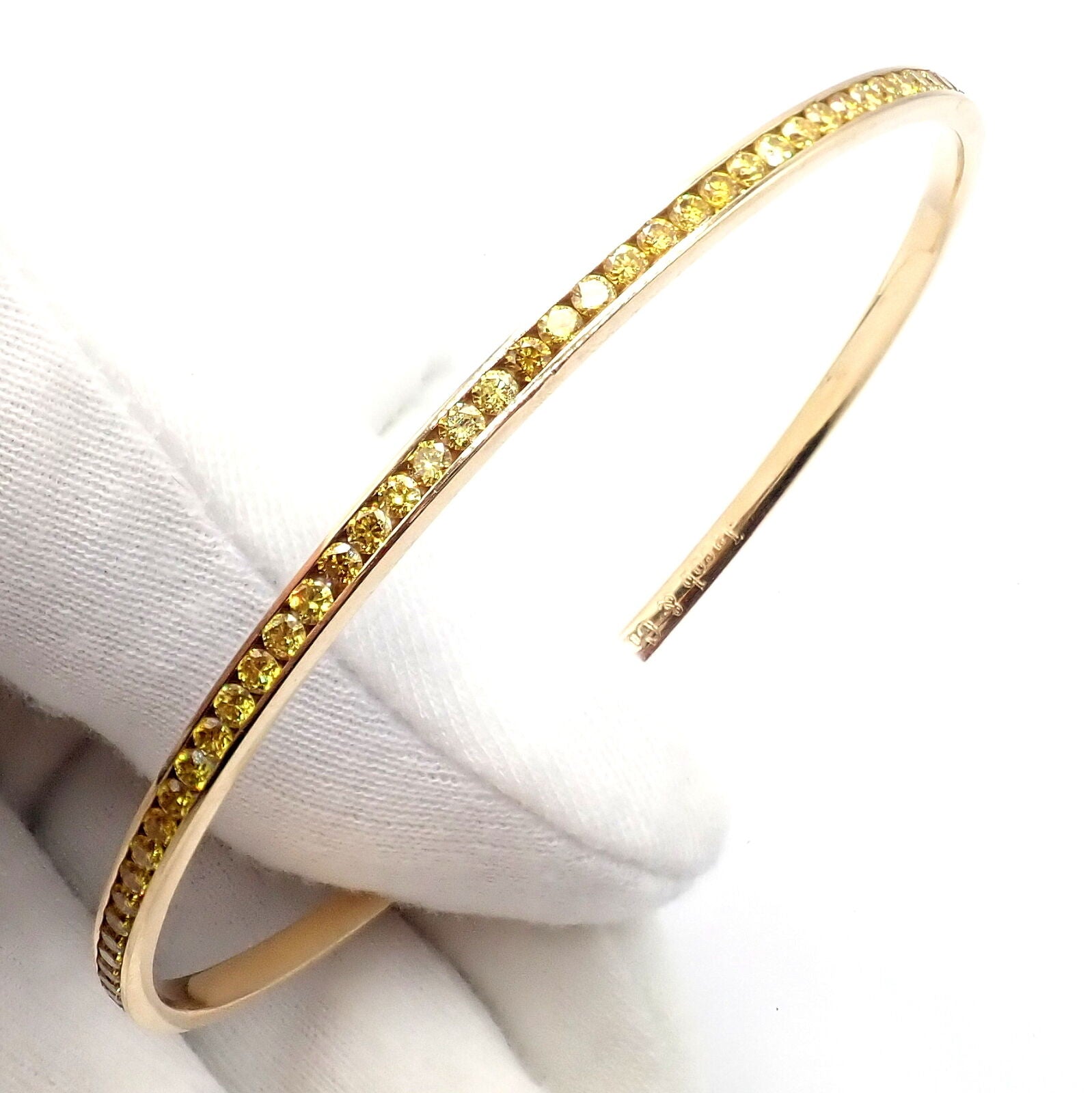 Authentic! Jacob & Co 18k Yellow Gold Full 3.5ctw Diamond Bangle Bracelet | Fortrove