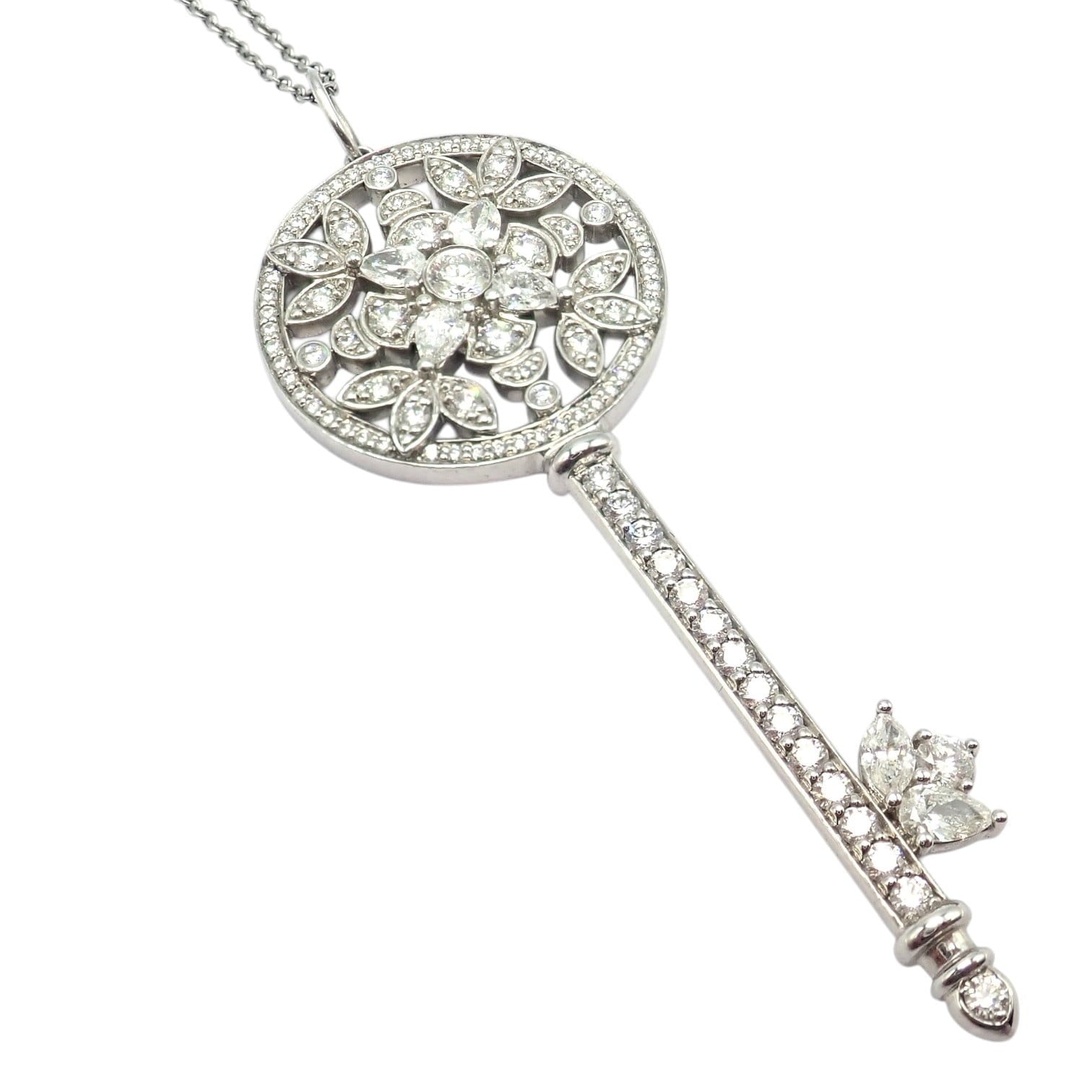 Authentic! Tiffany & Co Platinum Large Victoria Vine Key Pendant Necklace | Fortrove