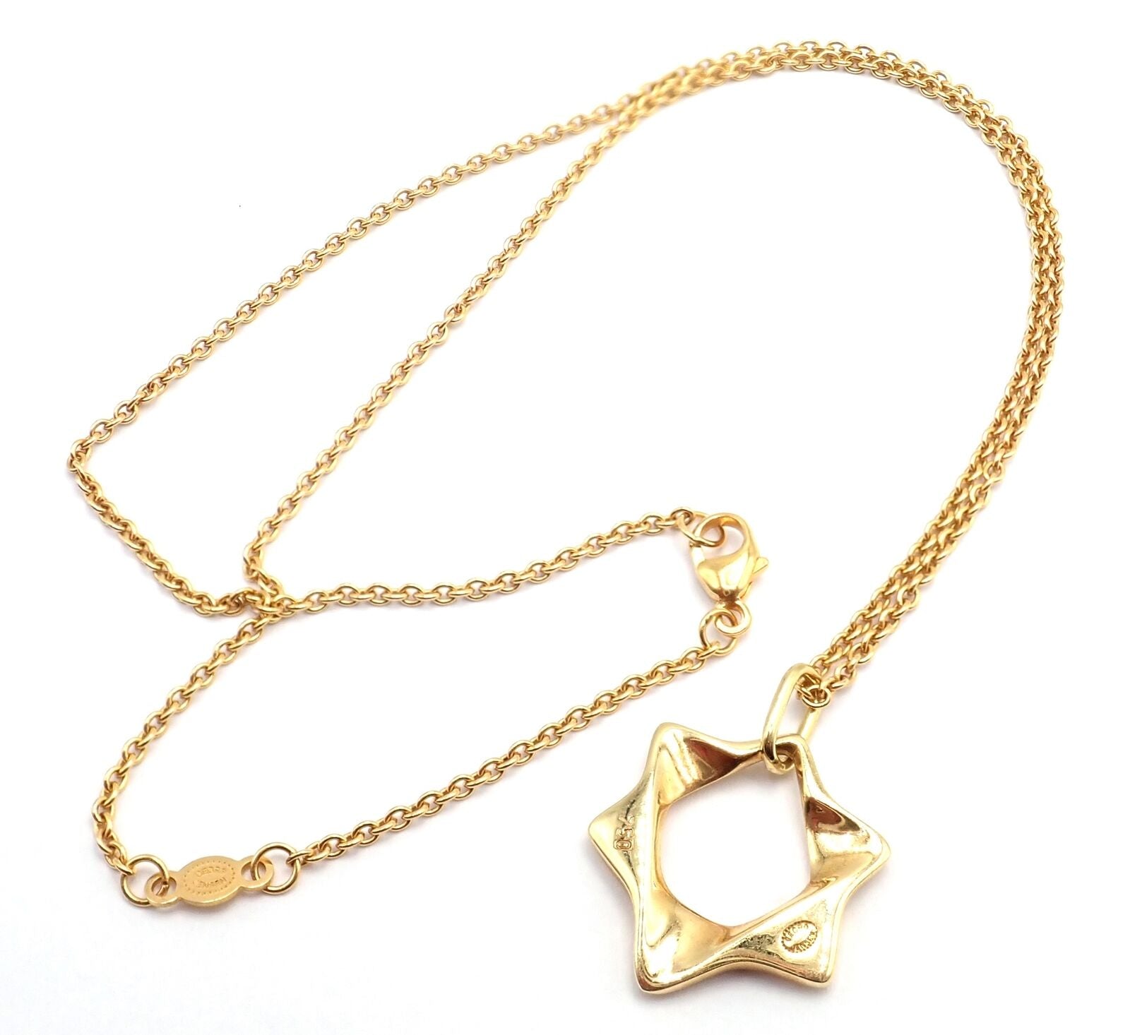 Authentic! Georg Jensen 18k Yellow Gold Star Of David Pendant Necklace | Fortrove