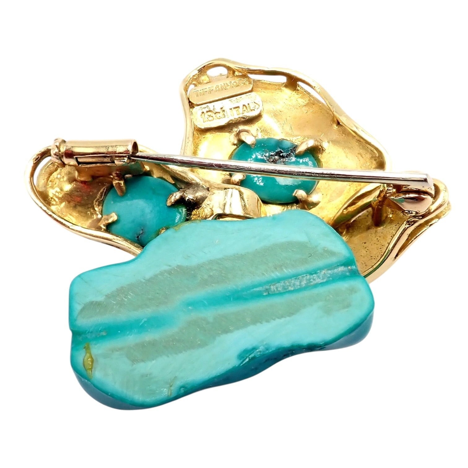 Tiffany & Co. Jewelry & Watches:Fine Jewelry:Brooches & Pins Vintage Tiffany & Co. 18k Yellow Gold Turquoise Butterfly On A Rock Pin Brooch