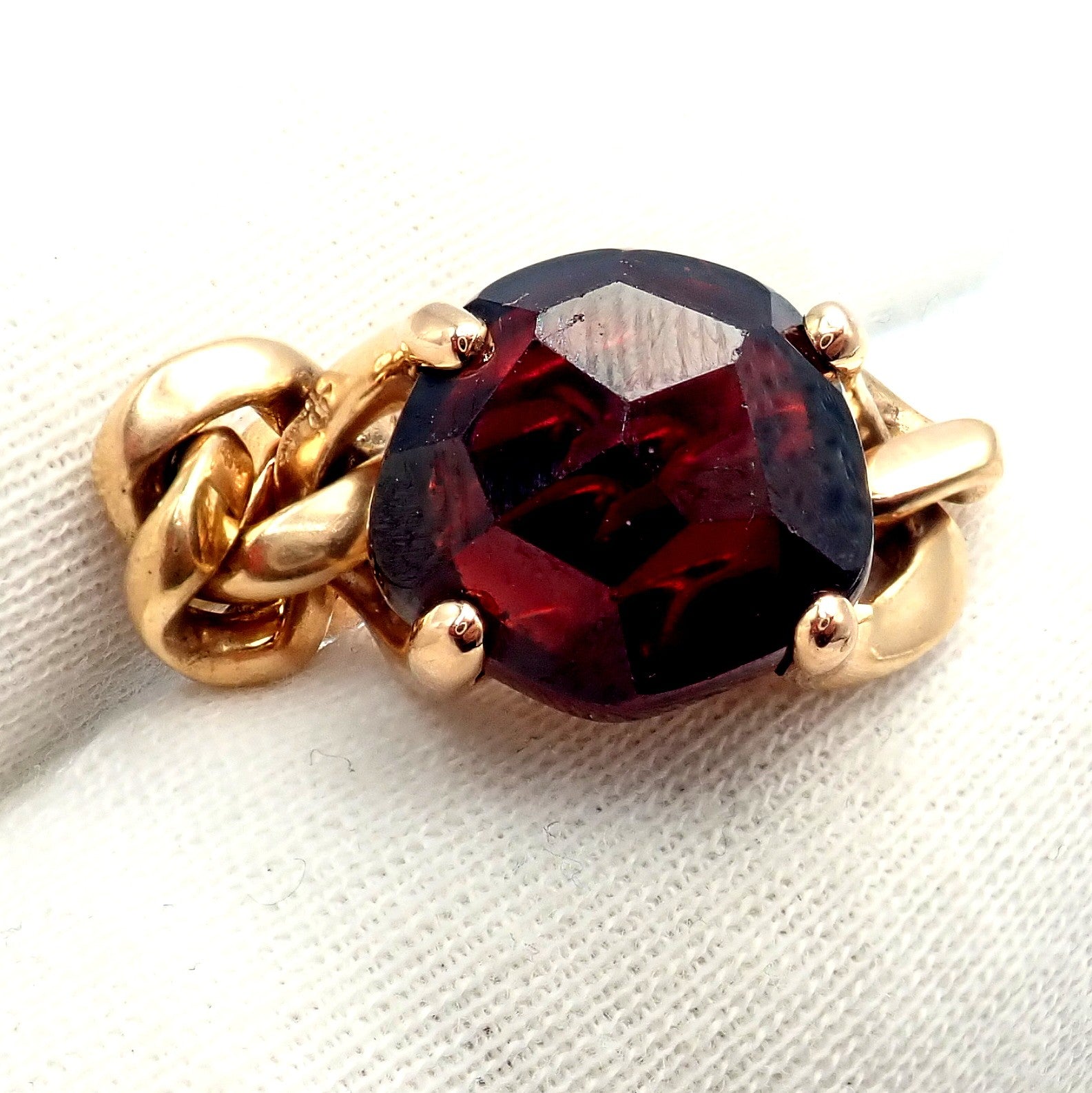 Authentic! Pomellato 18k Yellow Gold Lola Madeira Curb Link Garnet Ring Sz 7 | Fortrove