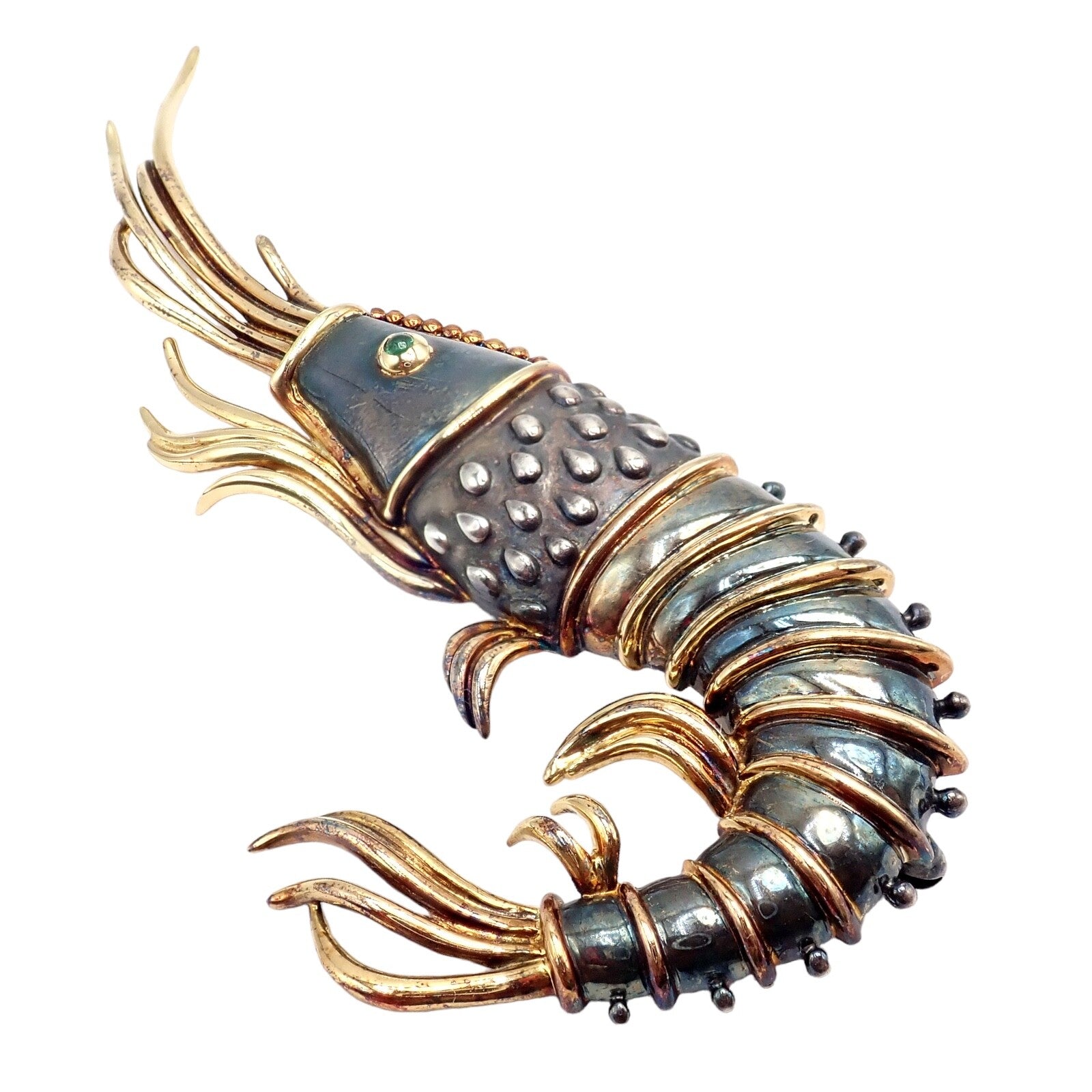 Vintage! Tiffany & Co Silver + 18k Yellow Gold Jumbo Prawn Shrimp Pin Brooch | Fortrove