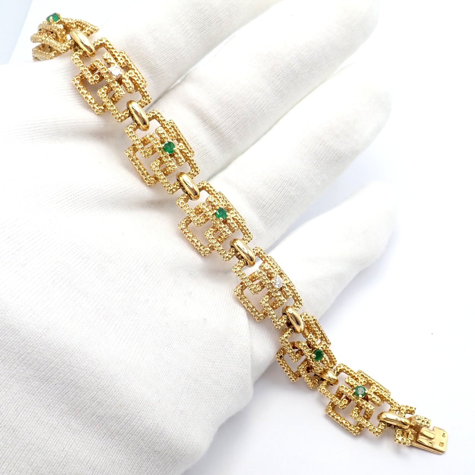 Vintage Tiffany & Co France 18k Yellow Gold Diamond Emerald Bracelet | Fortrove