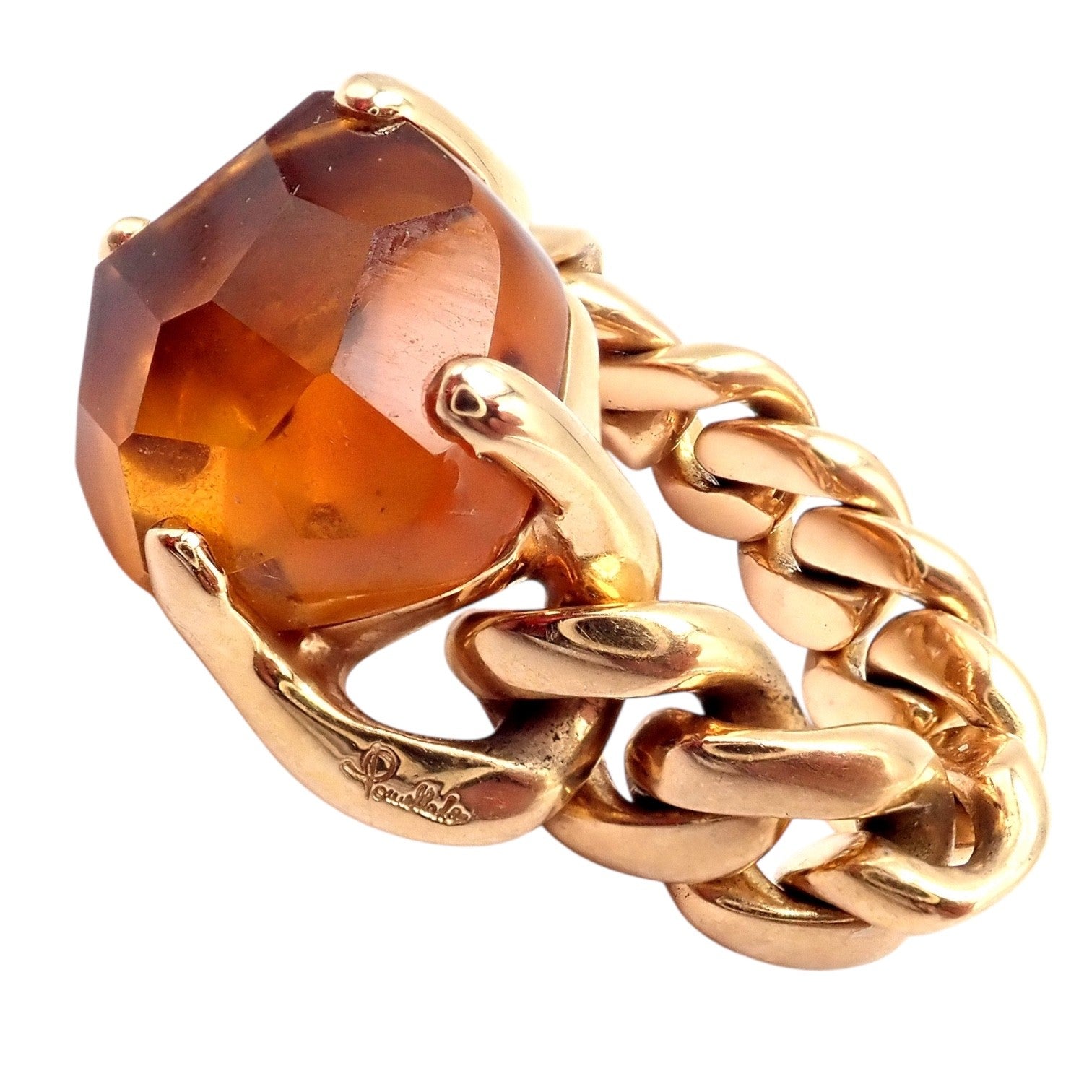 Authentic! Pomellato 18k Yellow Gold Lola Madiera Curb Link Citrine Ring Sz 5 | Fortrove
