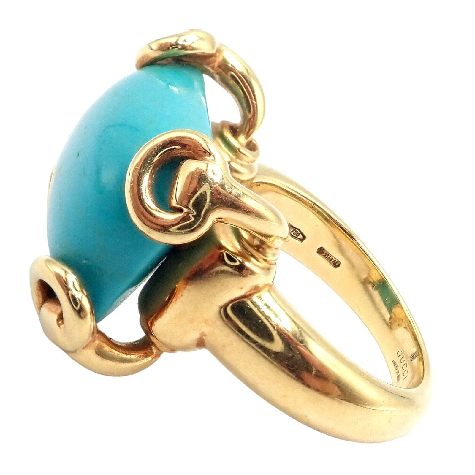 Gucci Jewelry & Watches:Fine Jewelry:Rings Authentic! Gucci 18K Yellow Gold Large Turquoise Horsebit Ring