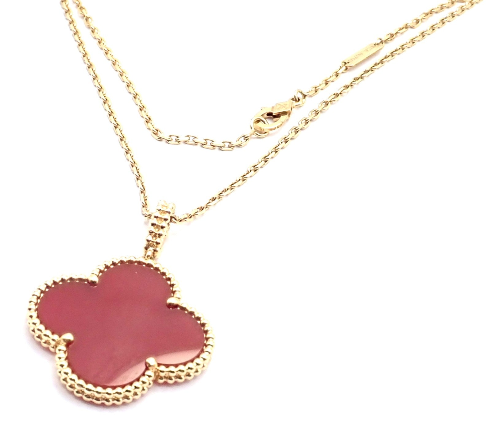 Van Cleef & Arpels Jewelry & Watches:Fine Jewelry:Necklaces & Pendants Van Cleef & Arpels 18k Gold Magic Alhambra Carnelian Motif Long Necklace Cert