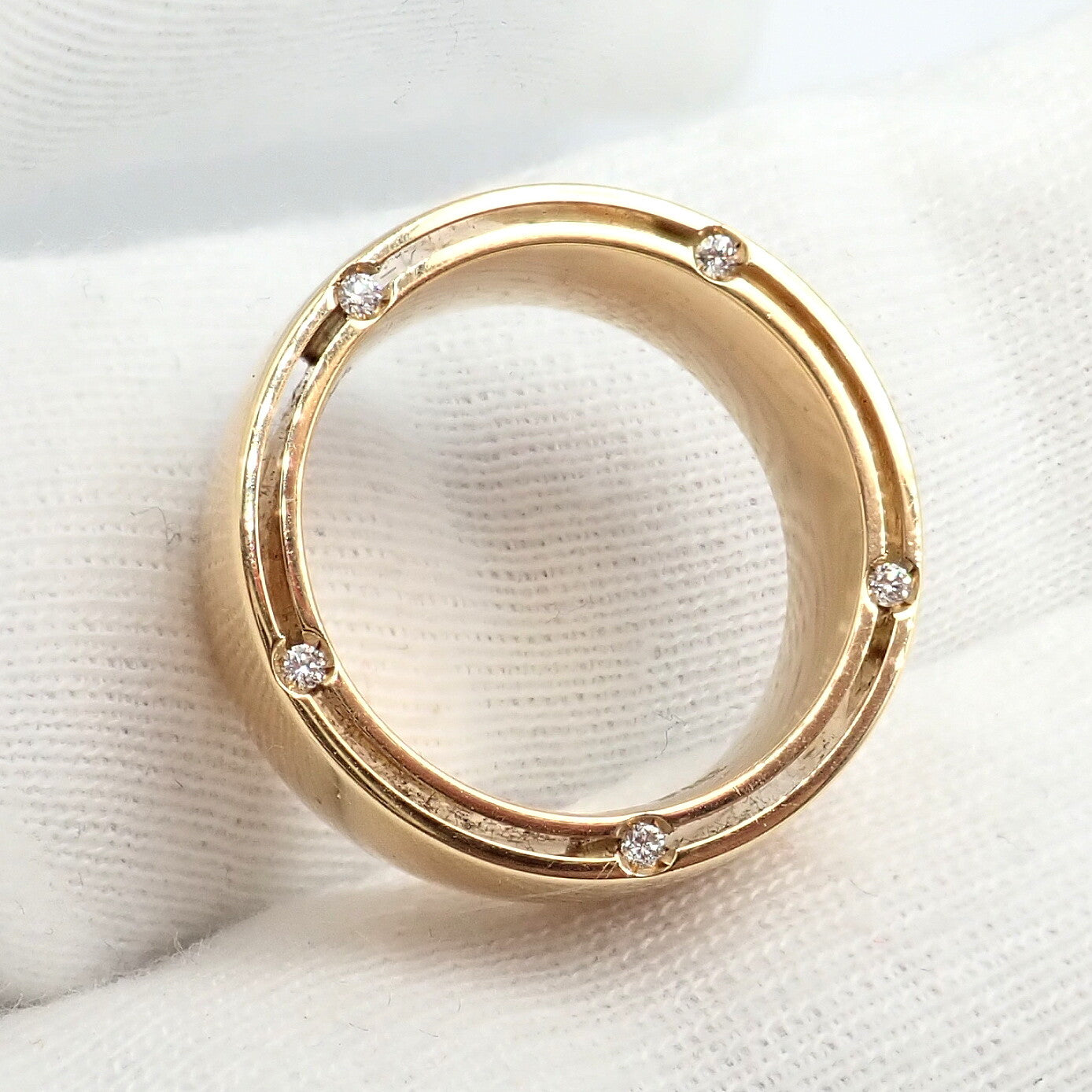 Authentic Damiani Brad Pitt 18k Yellow Gold 10 Diamond Wide Band Ring Sz 5.5 | Fortrove