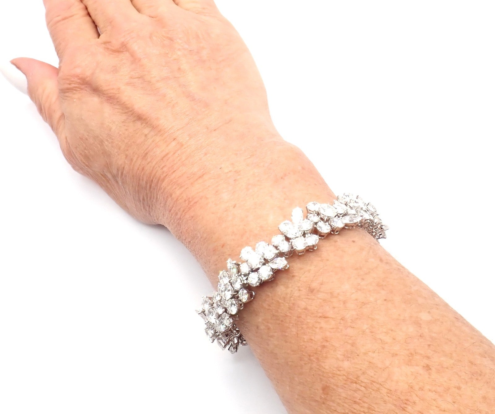 Authentic! Vintage Bvlgari Bulgari Platinum 38ct Diamond Floral Bracelet Paper | Fortrove