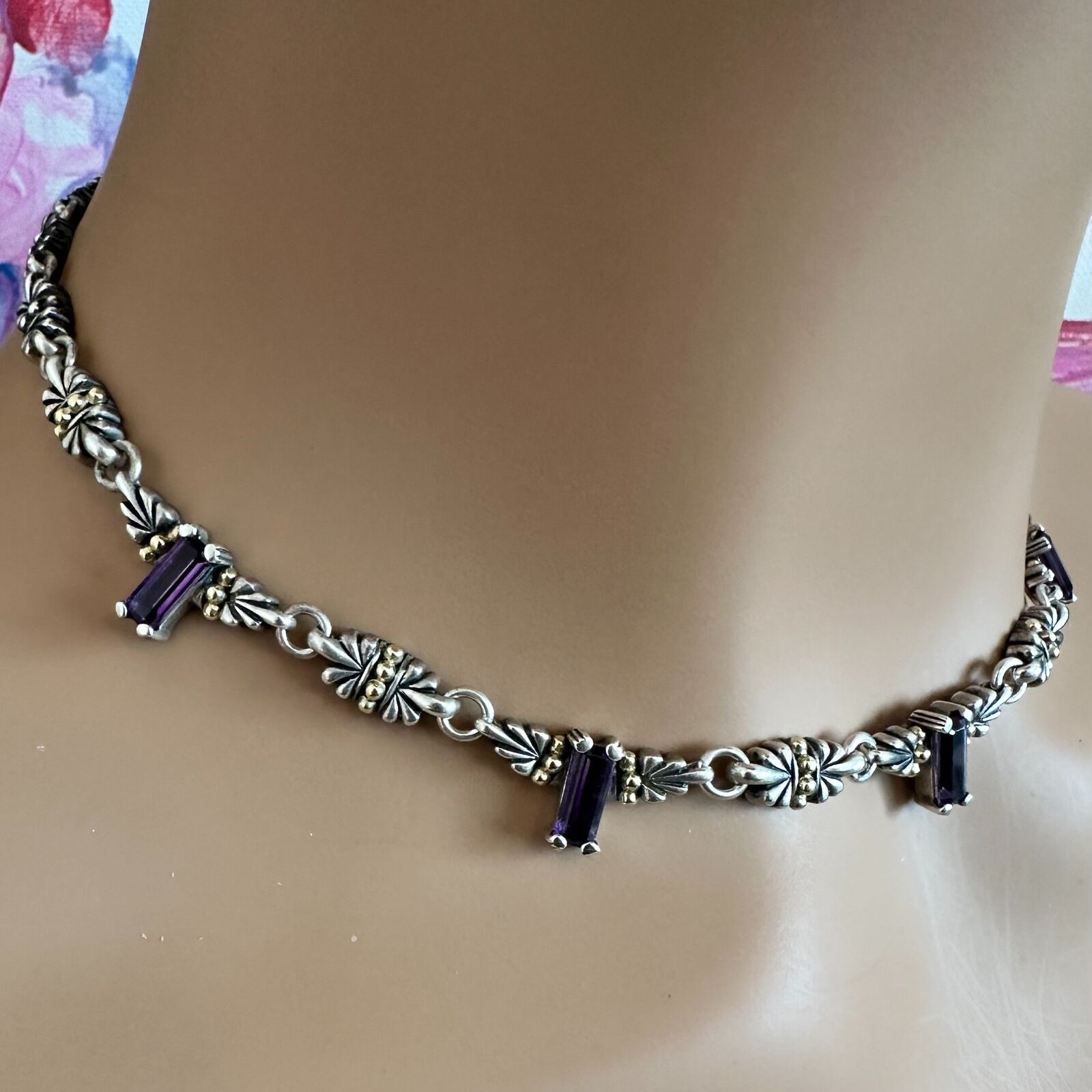 Authentic! Lagos Caviar Silver + 18k Yellow Gold Amethyst Necklace | Fortrove