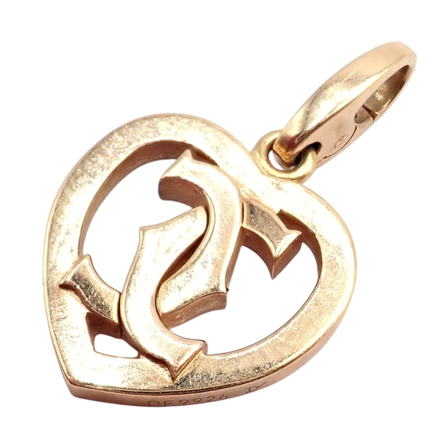 Authentic! Cartier 18k Rose Gold Double C Logo Heart Charm Pendant
