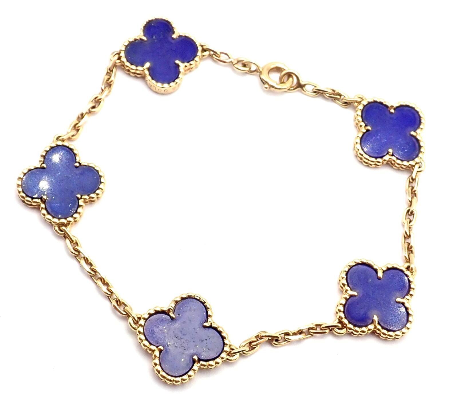 Authentic! Van Cleef & Arpels 18k Gold 5 Motif Alhambra Lapis Bracelet Paper | Fortrove