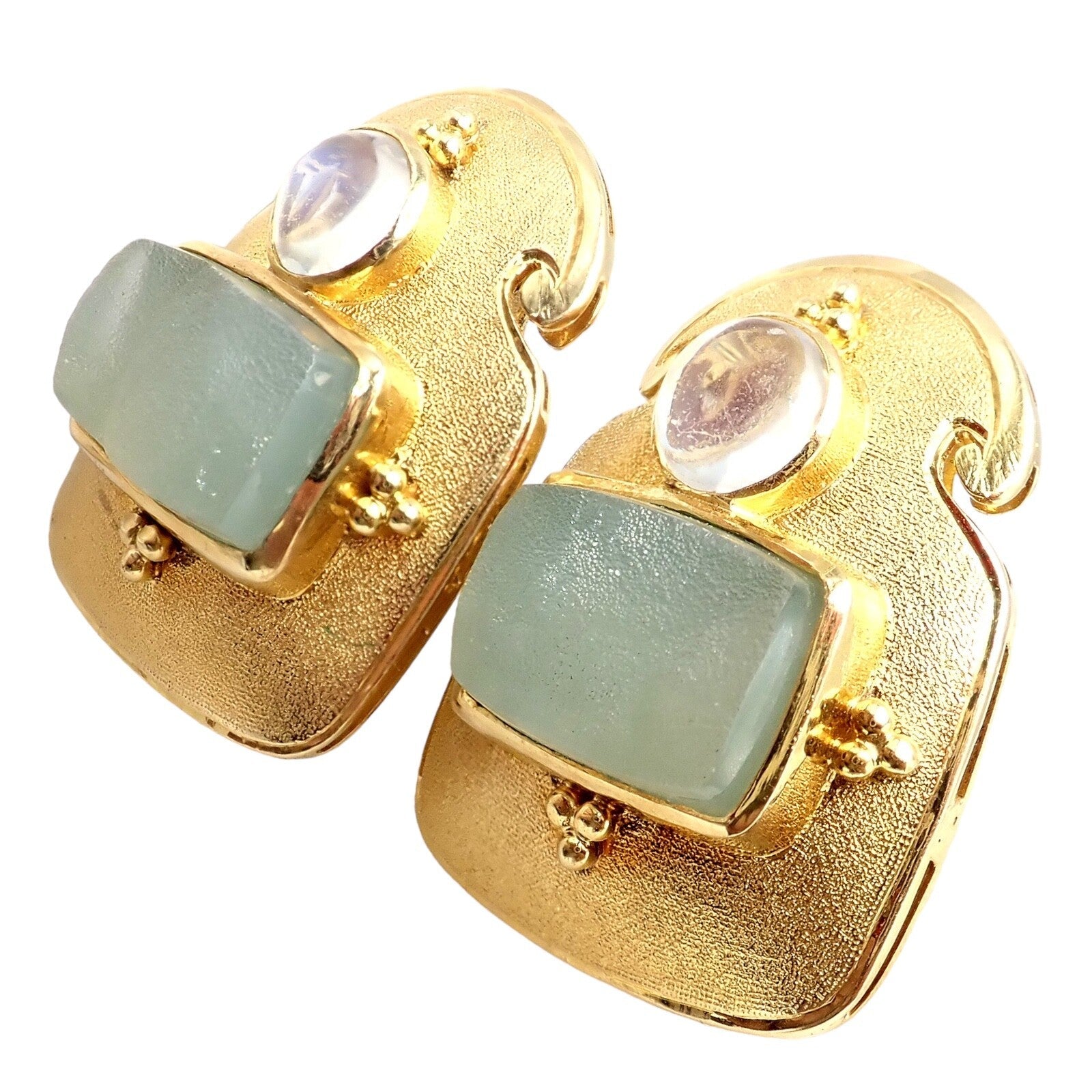 Paula Crevoshay Jewelry & Watches:Fine Jewelry:Earrings Rare! Vintage Paula Crevoshay 18k Gold Smithsonite Moonstone Earrings OOAK