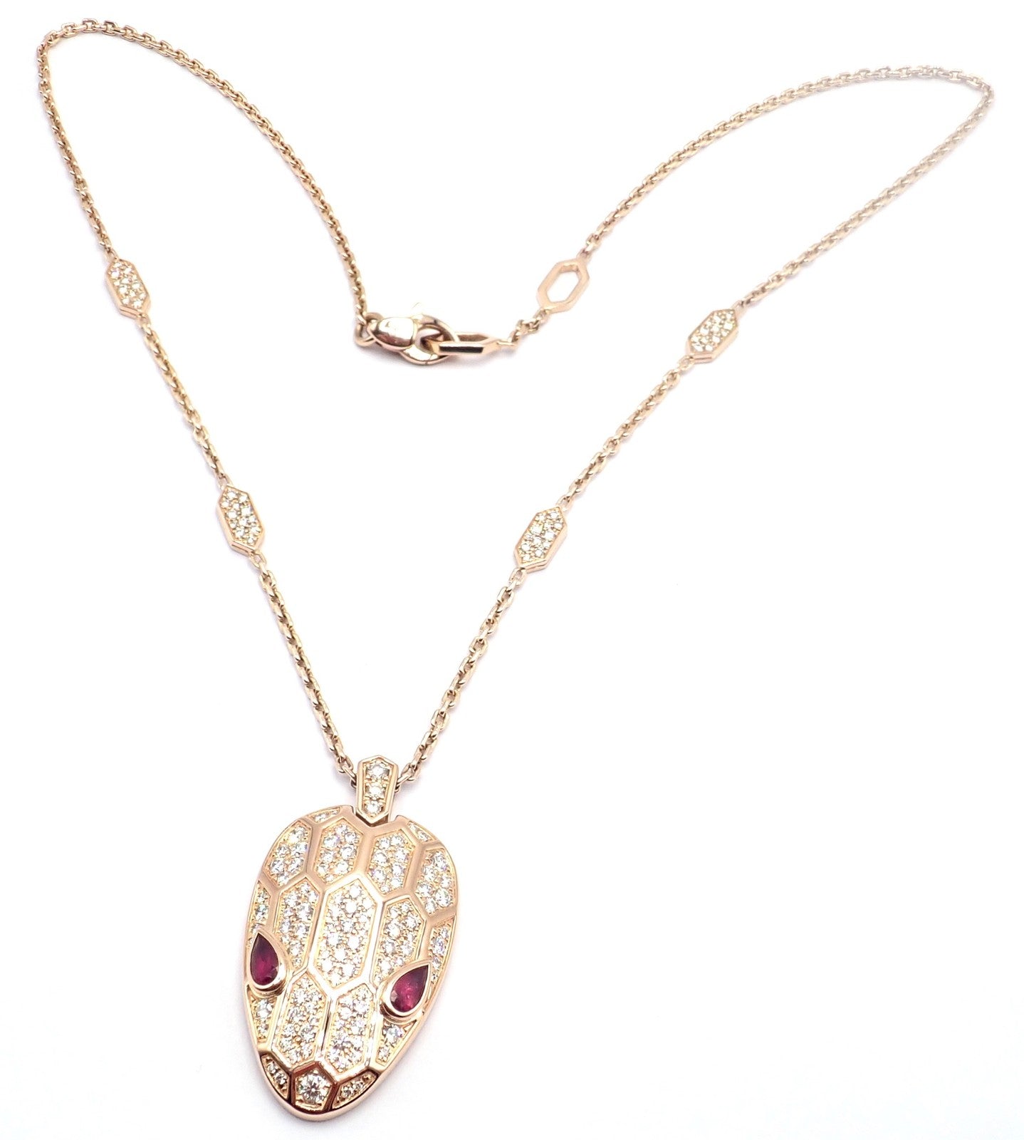 Authentic Bulgari Bvlgari Serpenti 18k Rose Gold Pave Diamond Rubellite Necklace | Fortrove