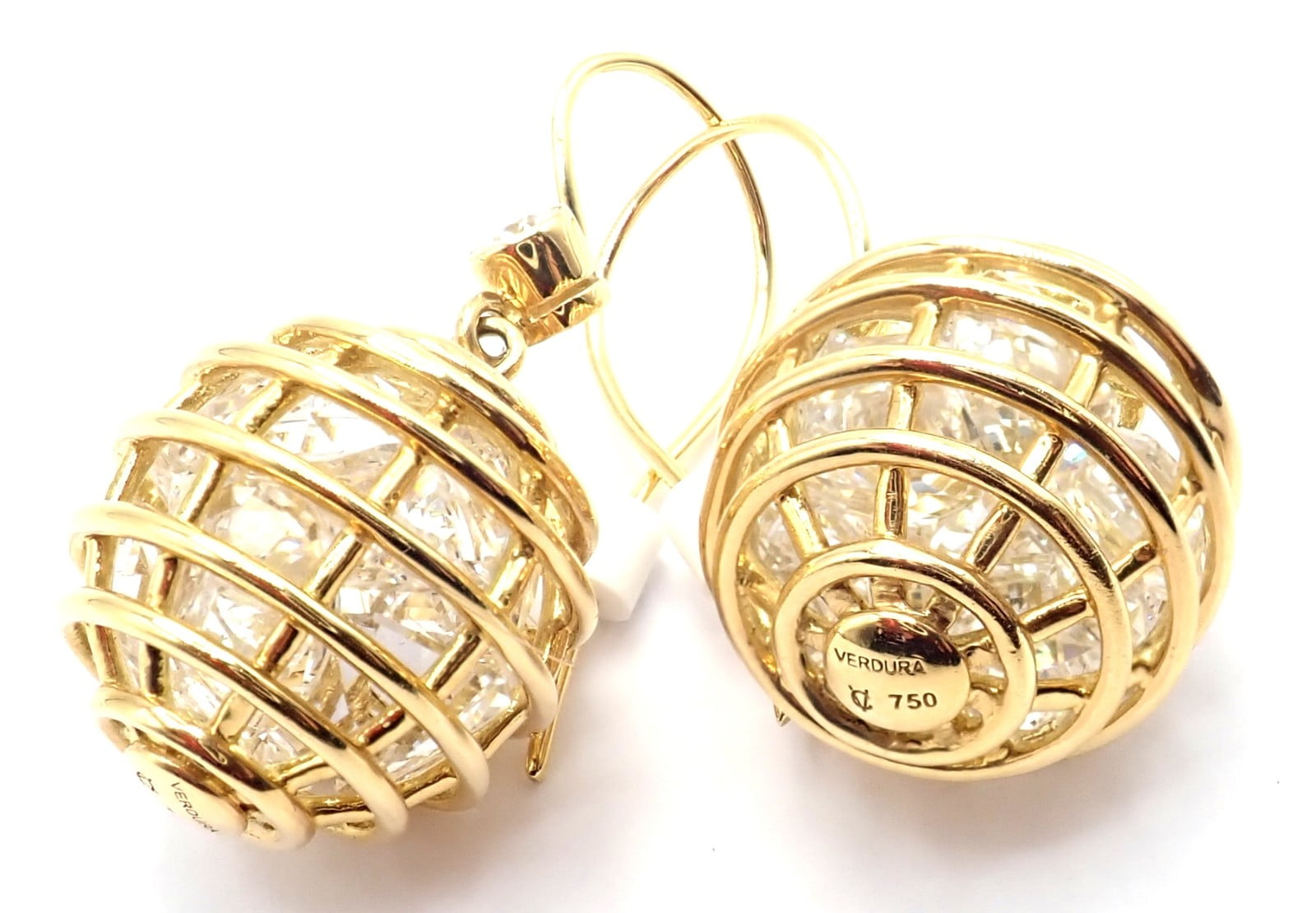 Verdura Jewelry & Watches:Fine Jewelry:Earrings Authentic! Verdura 18k Yellow Gold Diamond Rock Crystal Caged Dropped Earrings