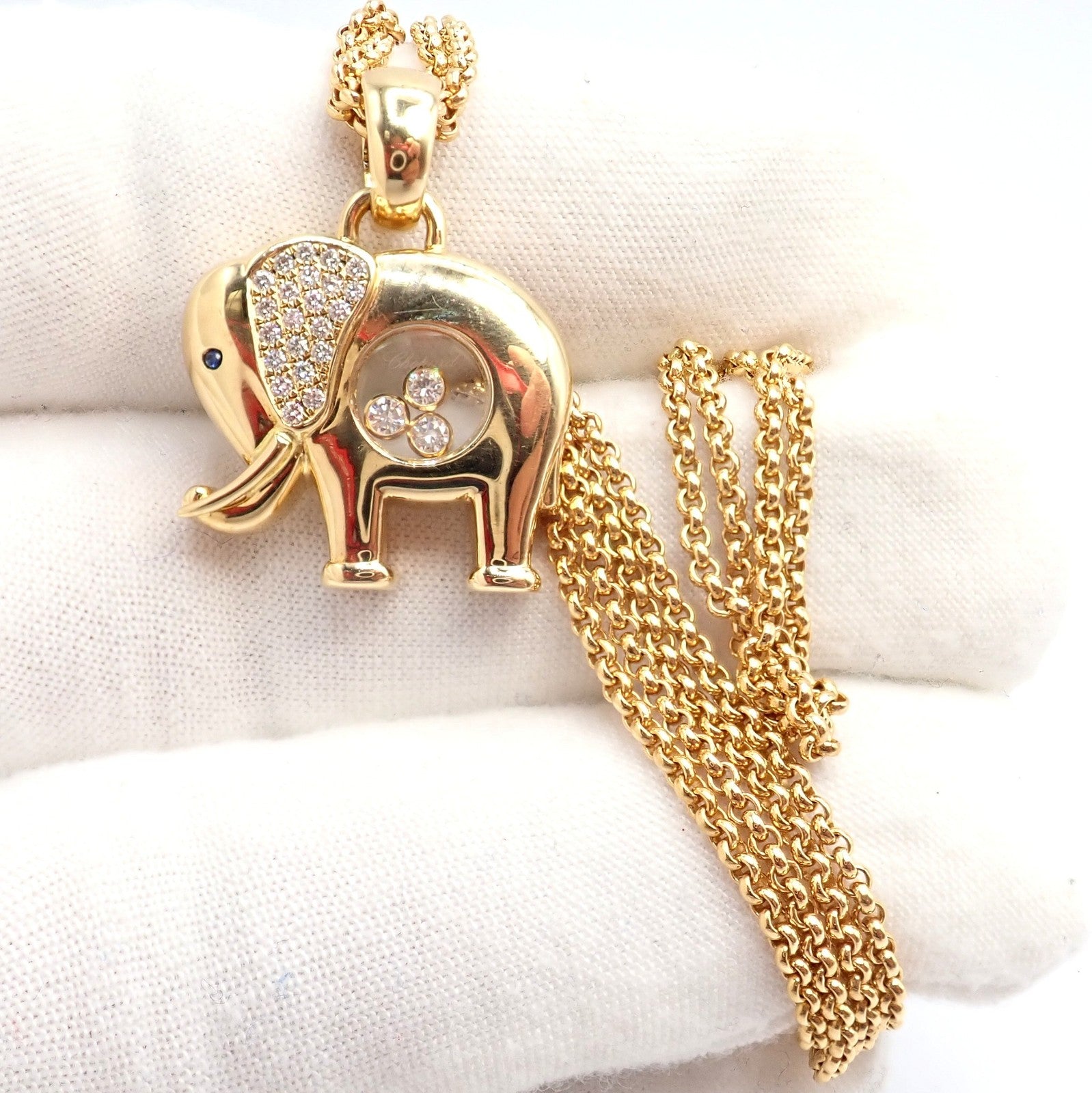 Authentic! Chopard 18k Yellow Gold Large Happy Elephant Pendant Necklace | Fortrove