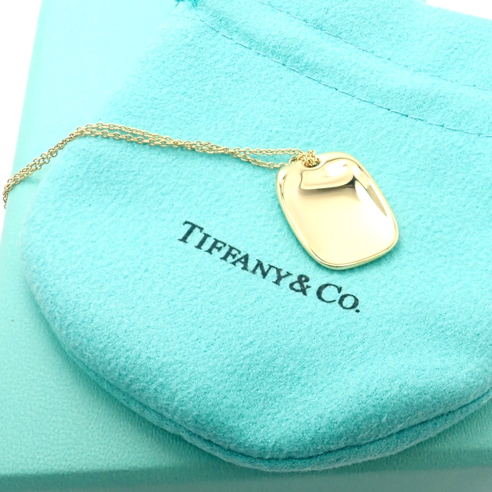 Tiffany & Co 18k Yellow Gold Rectangle Concave Disc ID Necklace | Fortrove