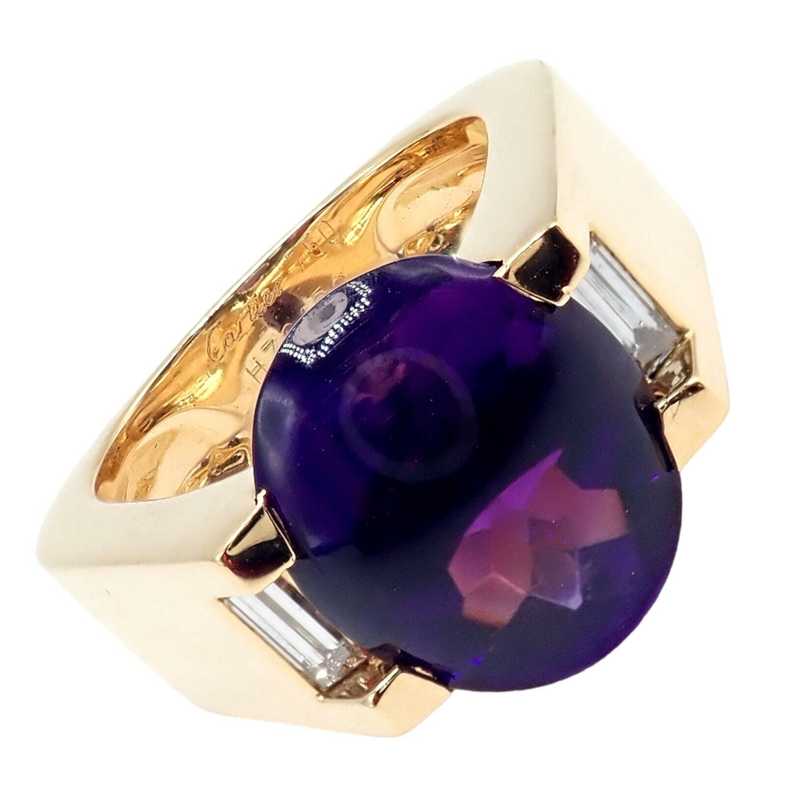 Authentic! Cartier Tankissi 18k Yellow Gold Diamond Large Amethyst Ring | Fortrove
