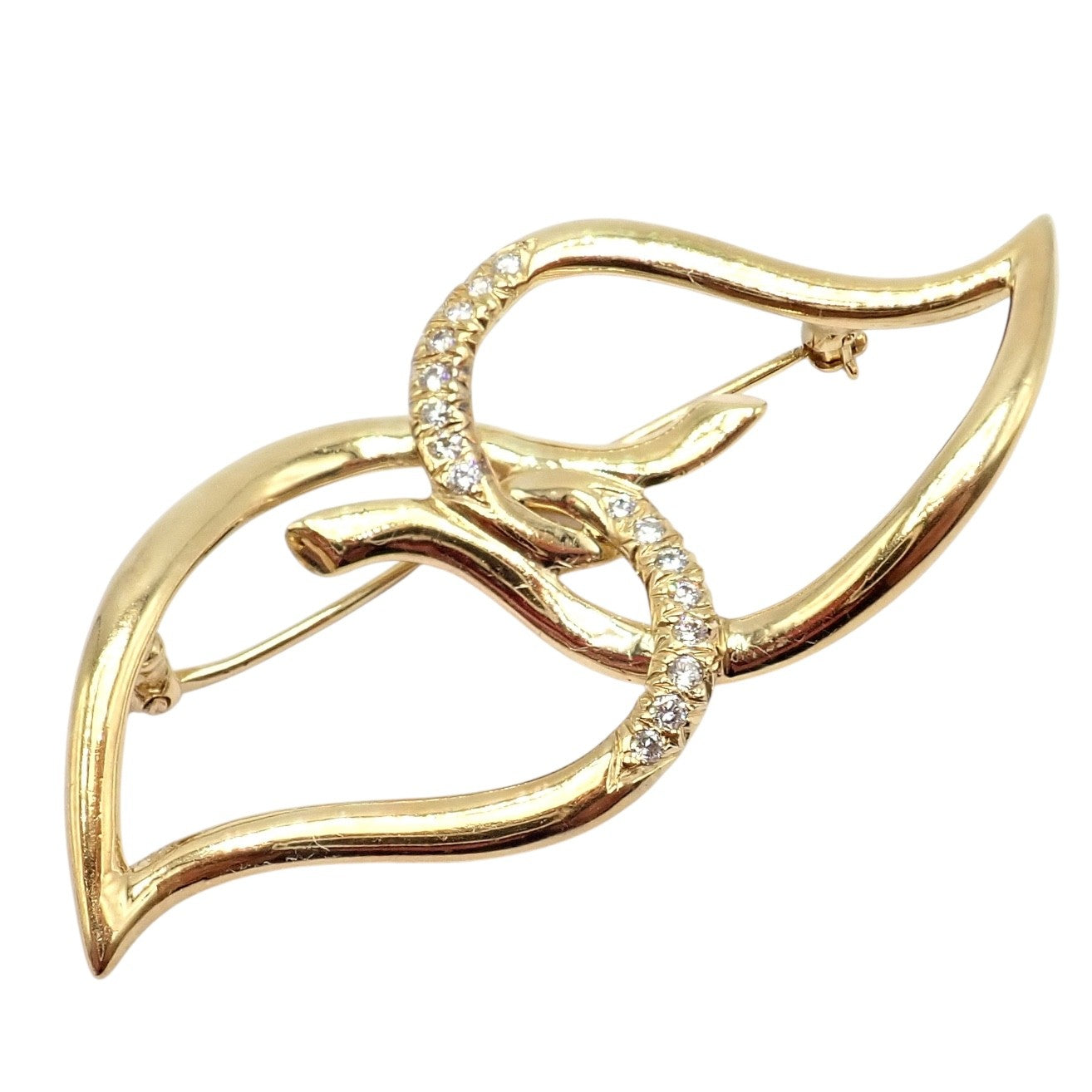 Authentic! Tiffany & Co 18k Yellow Gold Diamond Two Leaf Twin Brooch Pin 1987 | Fortrove