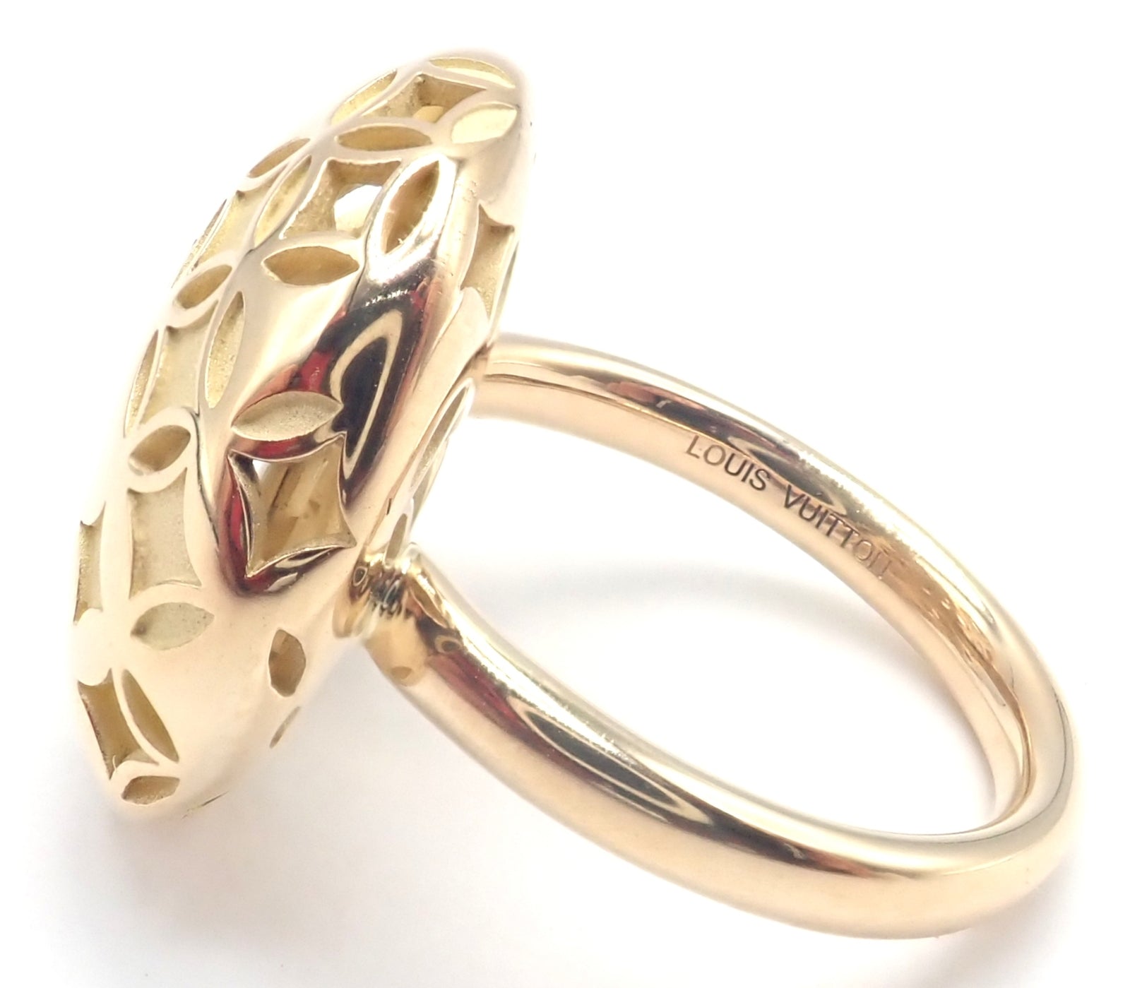 Authentic! Louis Vuitton Monogram 18k Yellow Gold Large Ring | Fortrove