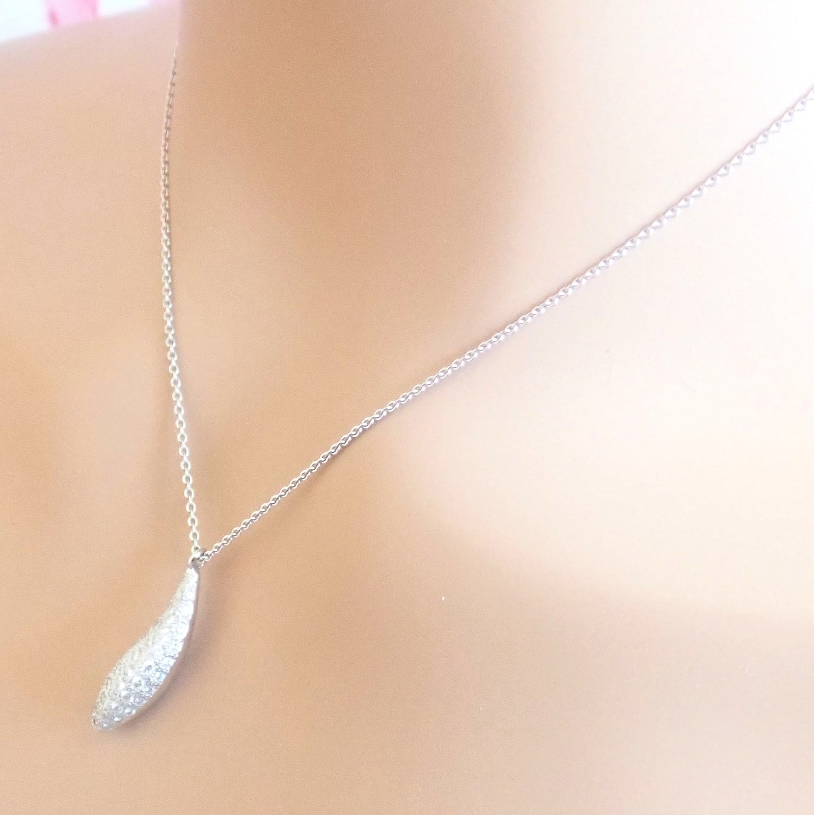 Authentic! Tiffany & Co 18k White Gold Frank Gehry Diamond Fish Necklace | Fortrove