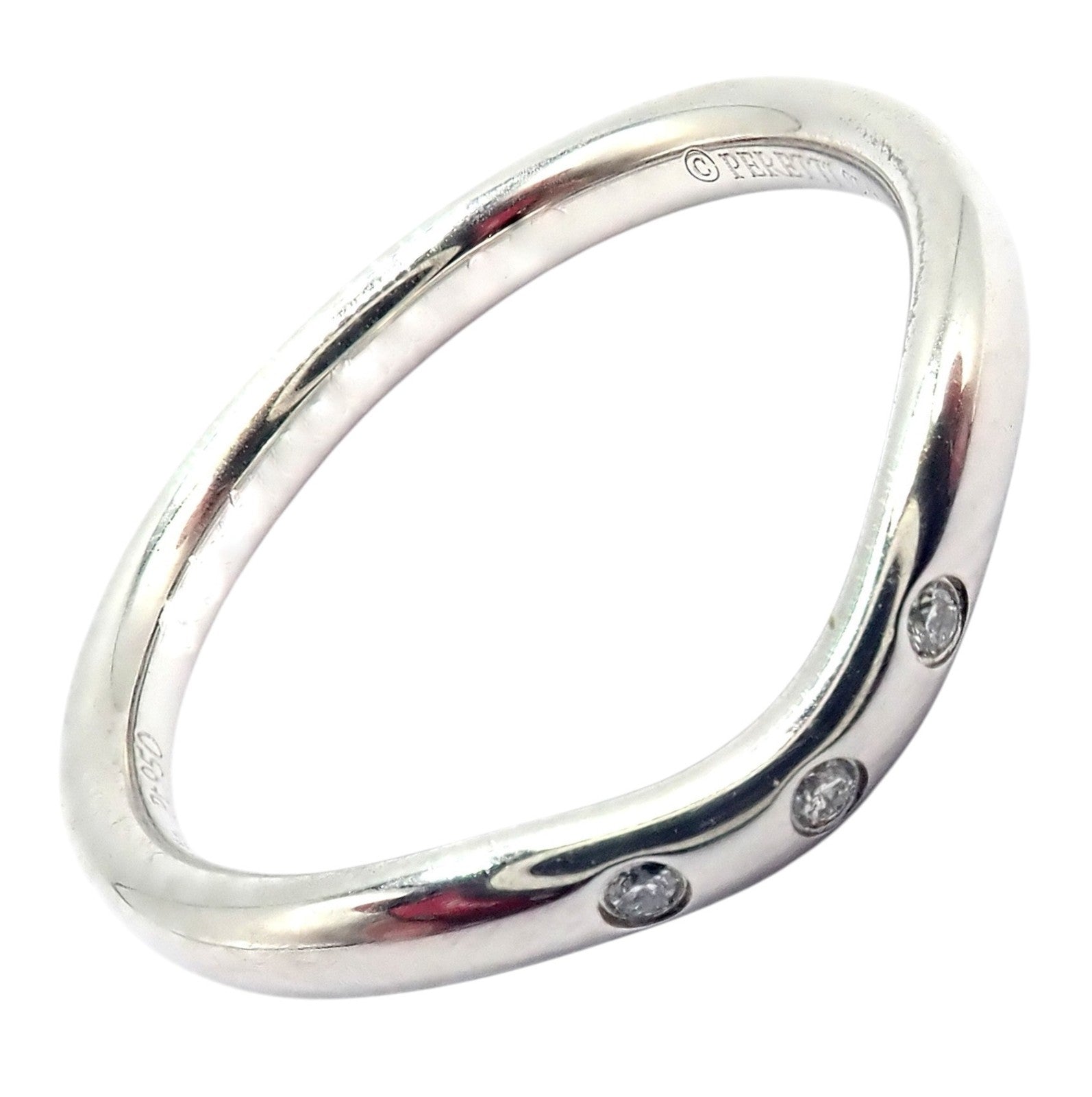 Authentic! Tiffany & Co. Platinum Peretti Diamond Wave Curved 2mm Band Ring sz 5 | Fortrove