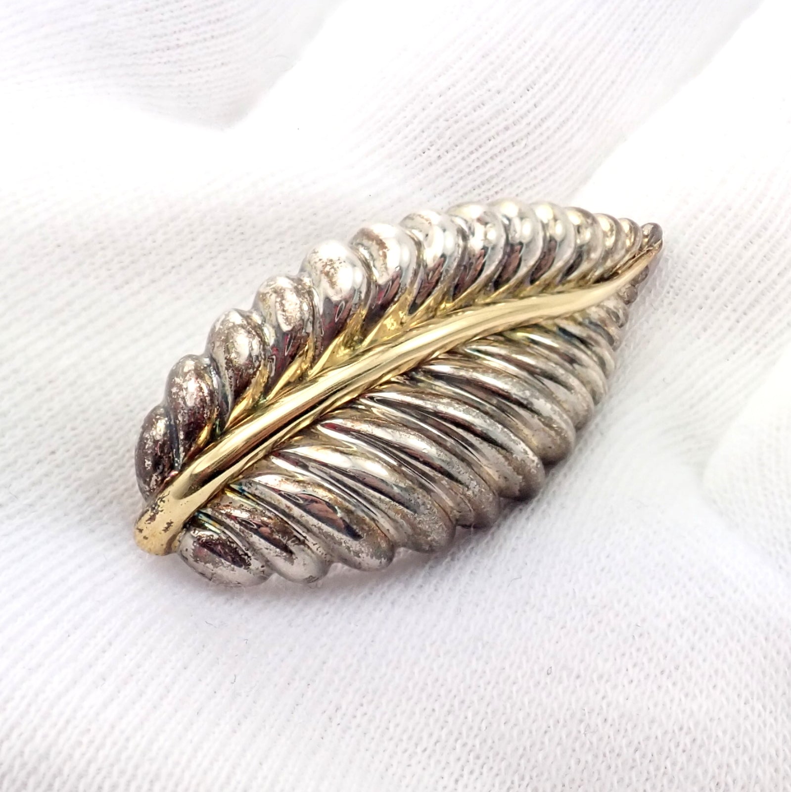 Tiffany & Co. Jewelry & Watches:Fine Jewelry:Brooches & Pins Authentic! Tiffany & Co 18k Yellow Gold Silver Leaf Pin Brooch 2003