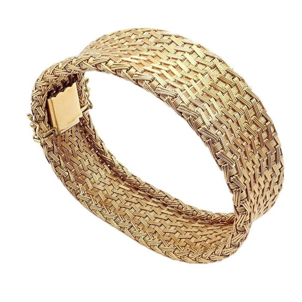 Authentic! Roberto Coin 18k Yellow Gold Large Basket Weave Bracelet | Fortrove