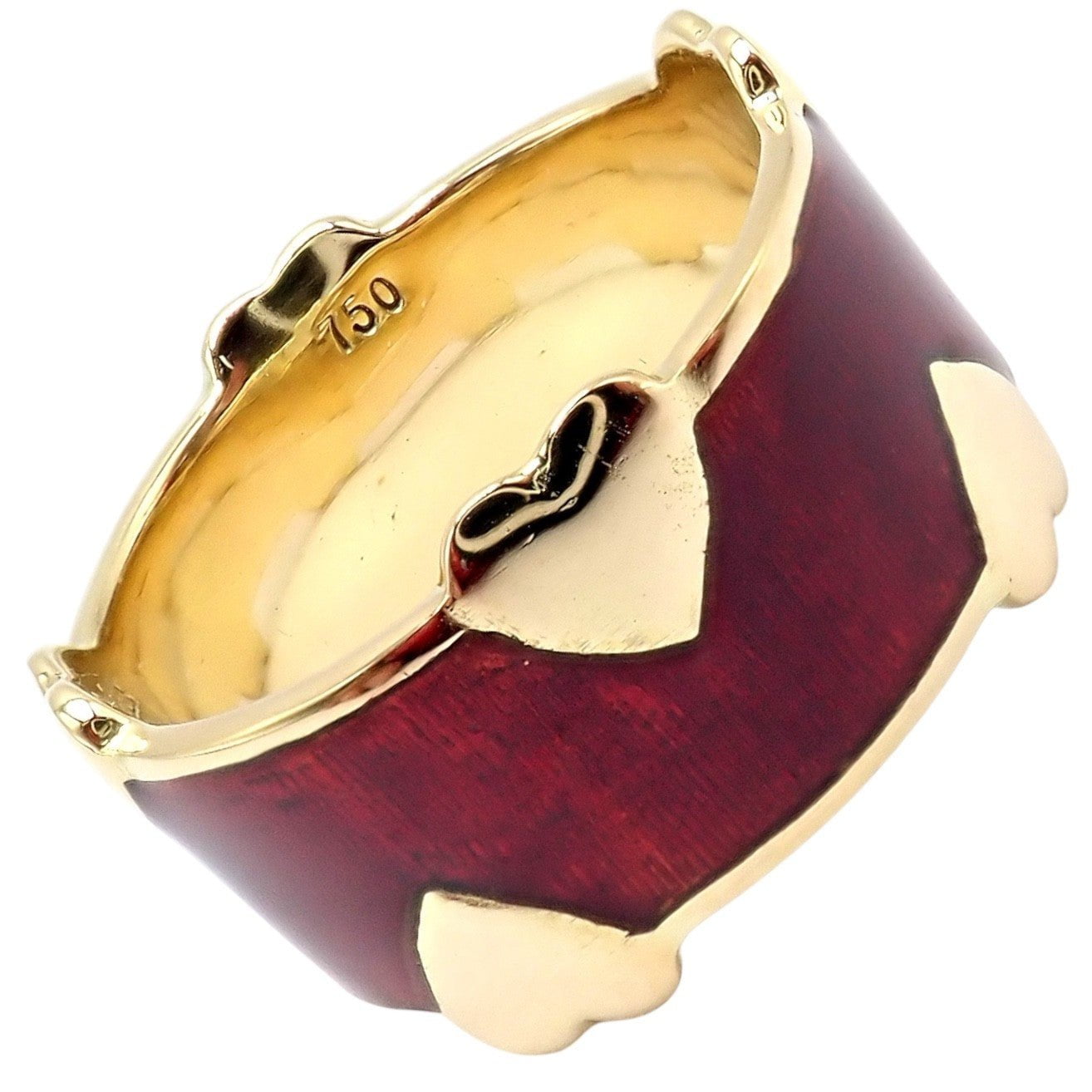 Tiffany & Co Schlumberger 18k Yellow Gold Red Enamel Heart Band Ring sz 6 | Fortrove