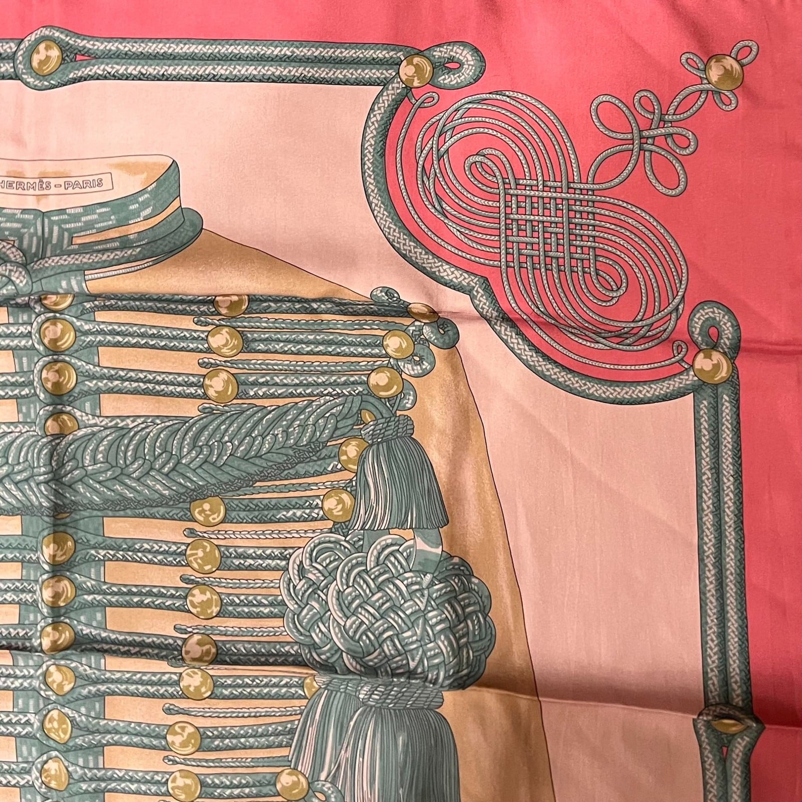 Authentic Hermes Pink Brandebourgs Silk Scarf 90cm