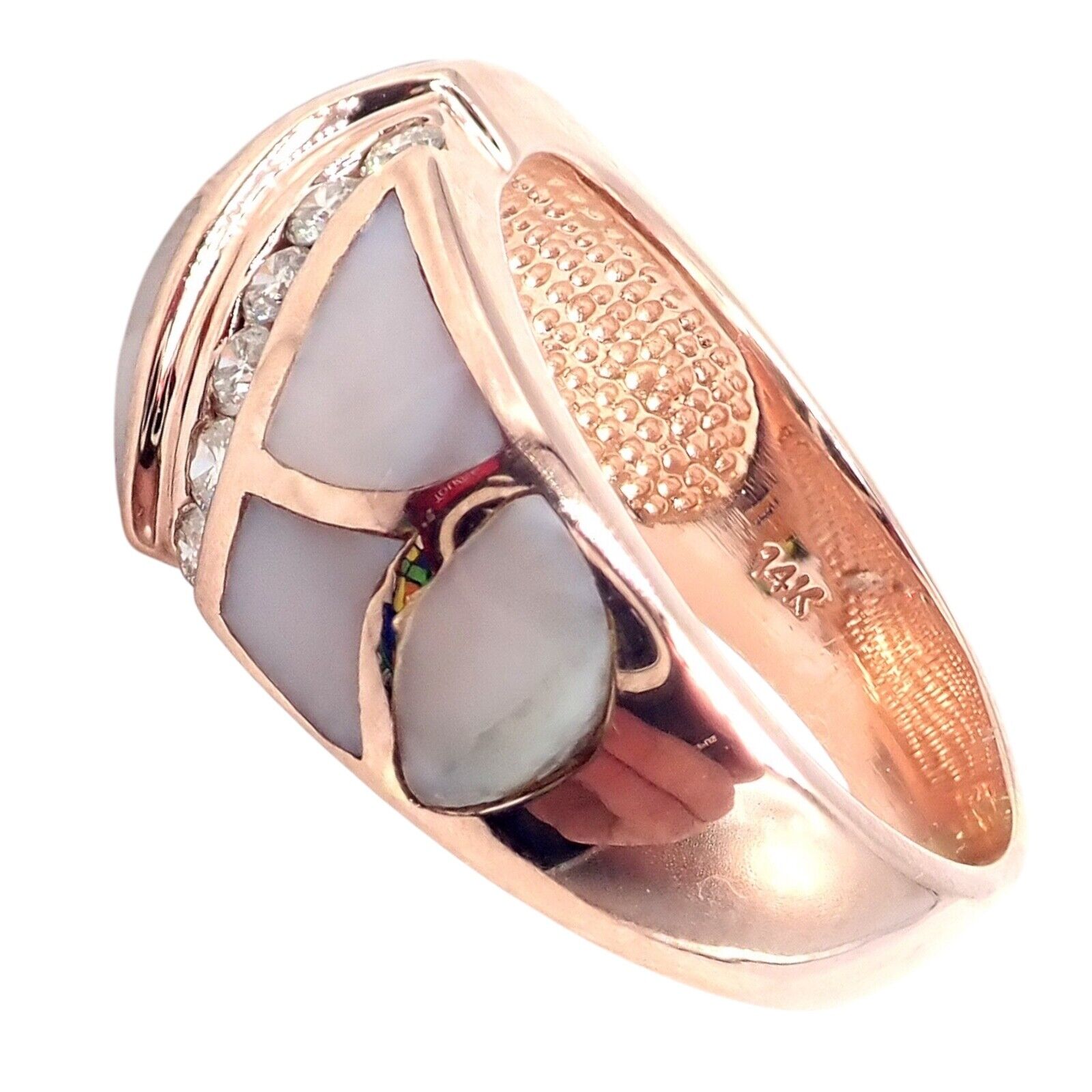 Vintage Estate 14k Rose Gold Diamond Mother of Pearl Ring sz 7.5 | Fortrove