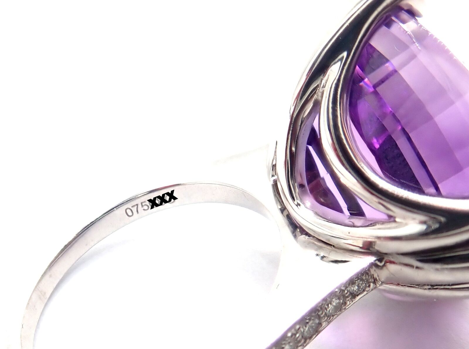 Authentic! Cartier Inde Mysterieuse 18k White Gold Diamond Amethyst Large Ring | Fortrove