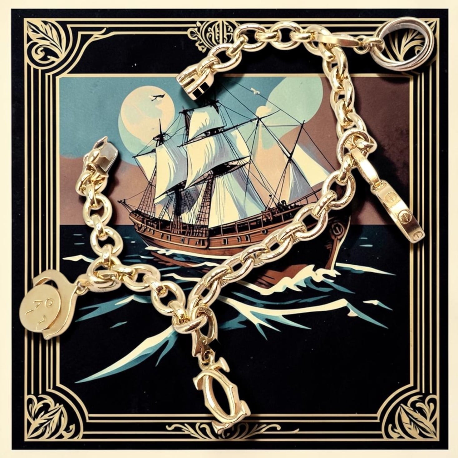 Authentic Cartier 18k Yellow Gold LOVE Trinity Double C Charm Link Bracelet 1995 | Fortrove