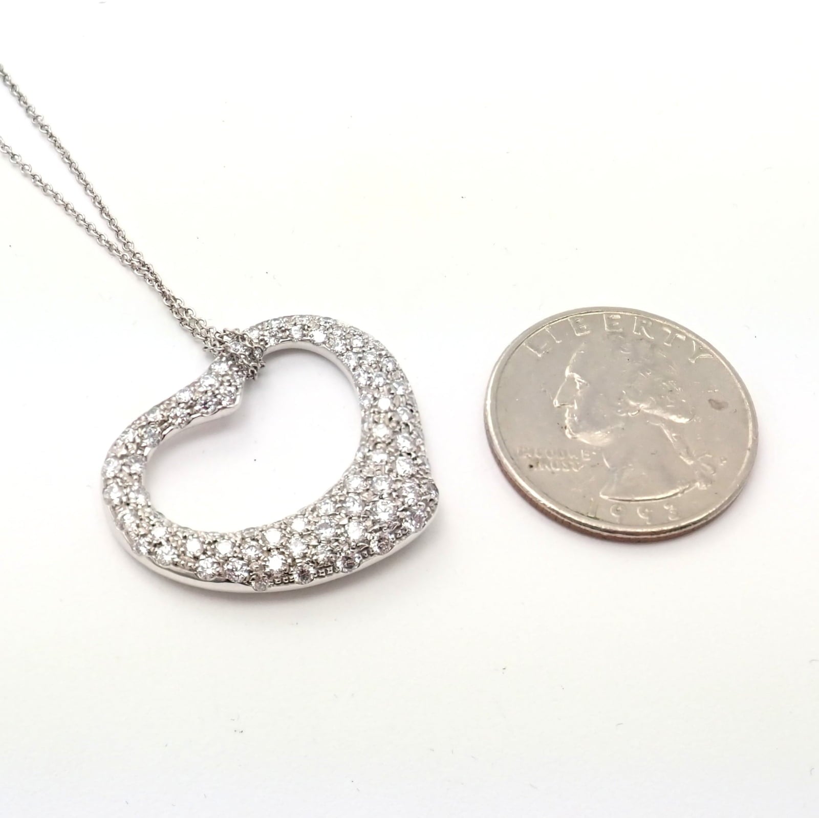 Tiffany & Co. Jewelry & Watches:Fine Jewelry:Necklaces & Pendants Authentic! Tiffany & Co Elsa Peretti Platinum Diamond Large Open Heart Necklace