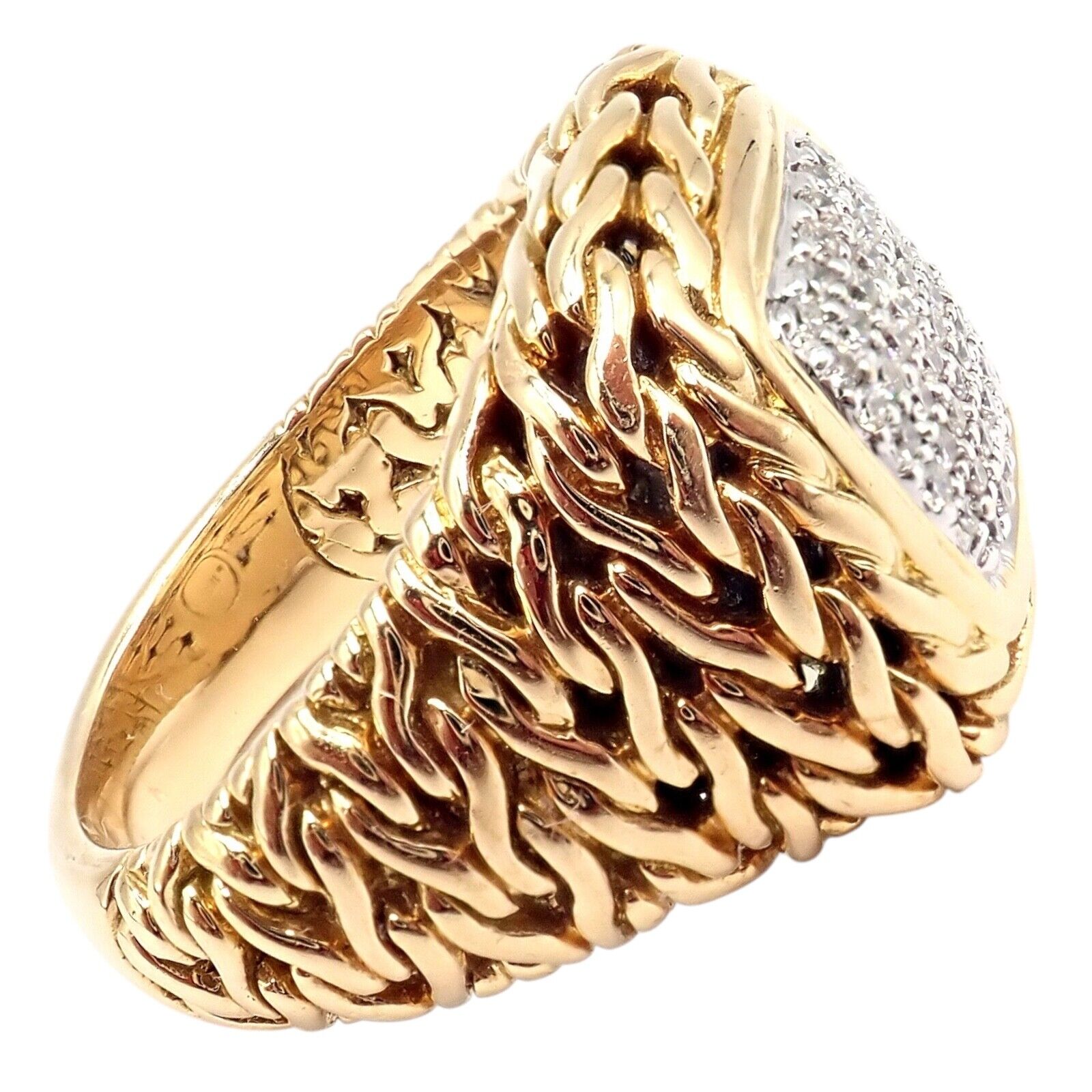 Authentic! John Hardy JH 18k Yellow Gold Diamond Square Signet Signature Ring | Fortrove