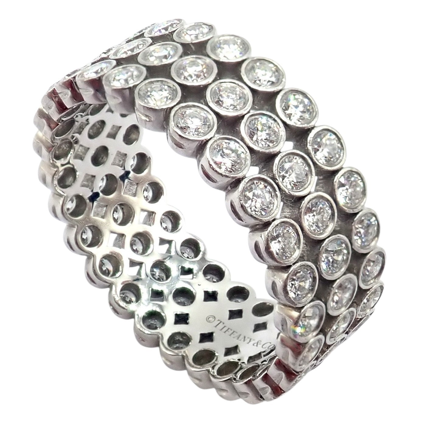 Authentic! Tiffany & Co Platinum Diamond Three Row Jazz Band Ring Size 6 | Fortrove