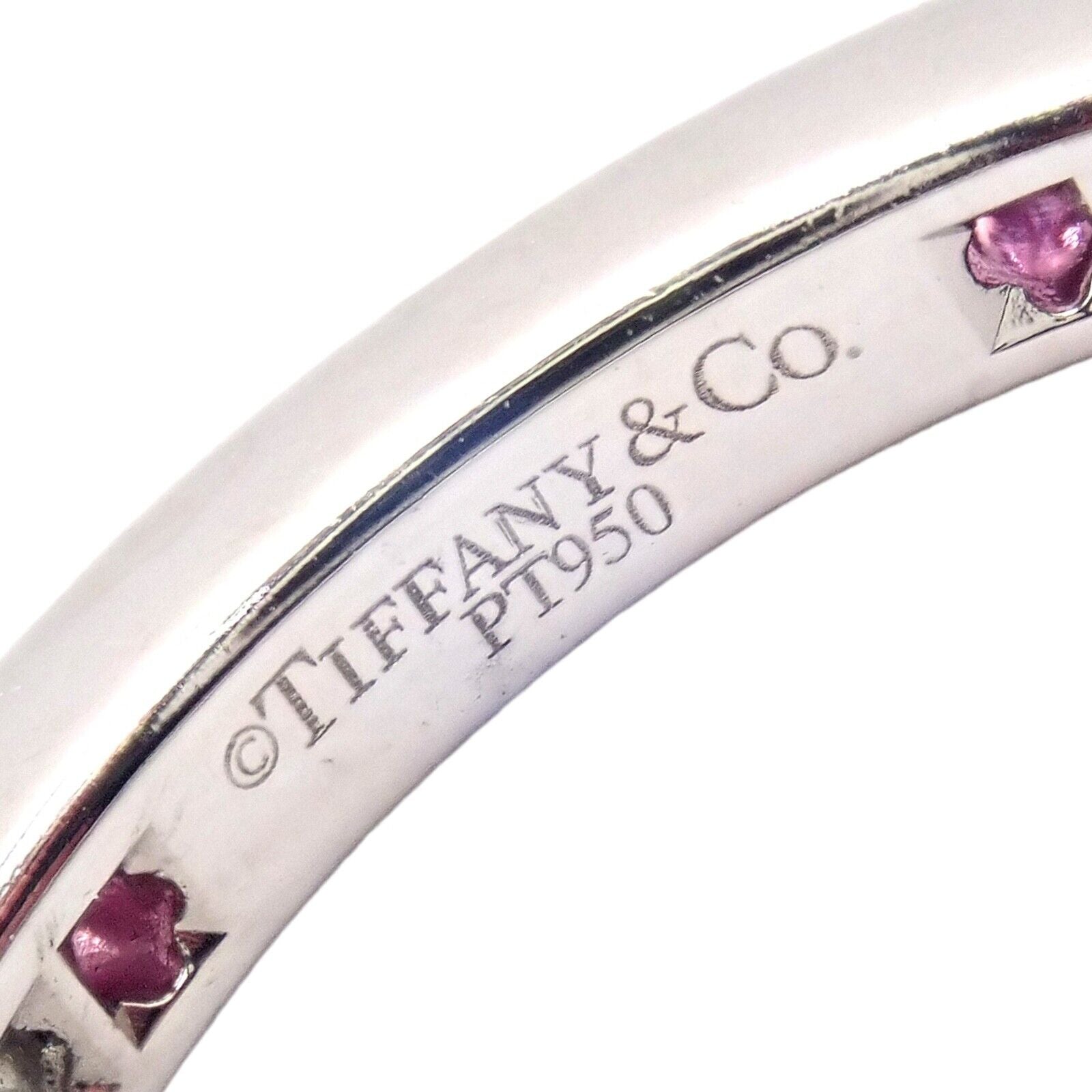 Tiffany & Co. Jewelry & Watches:Fine Jewelry:Rings Tiffany & Co Platinum Diamond Pink Sapphire Milgrain 2.5mm Band Ring sz 5.75