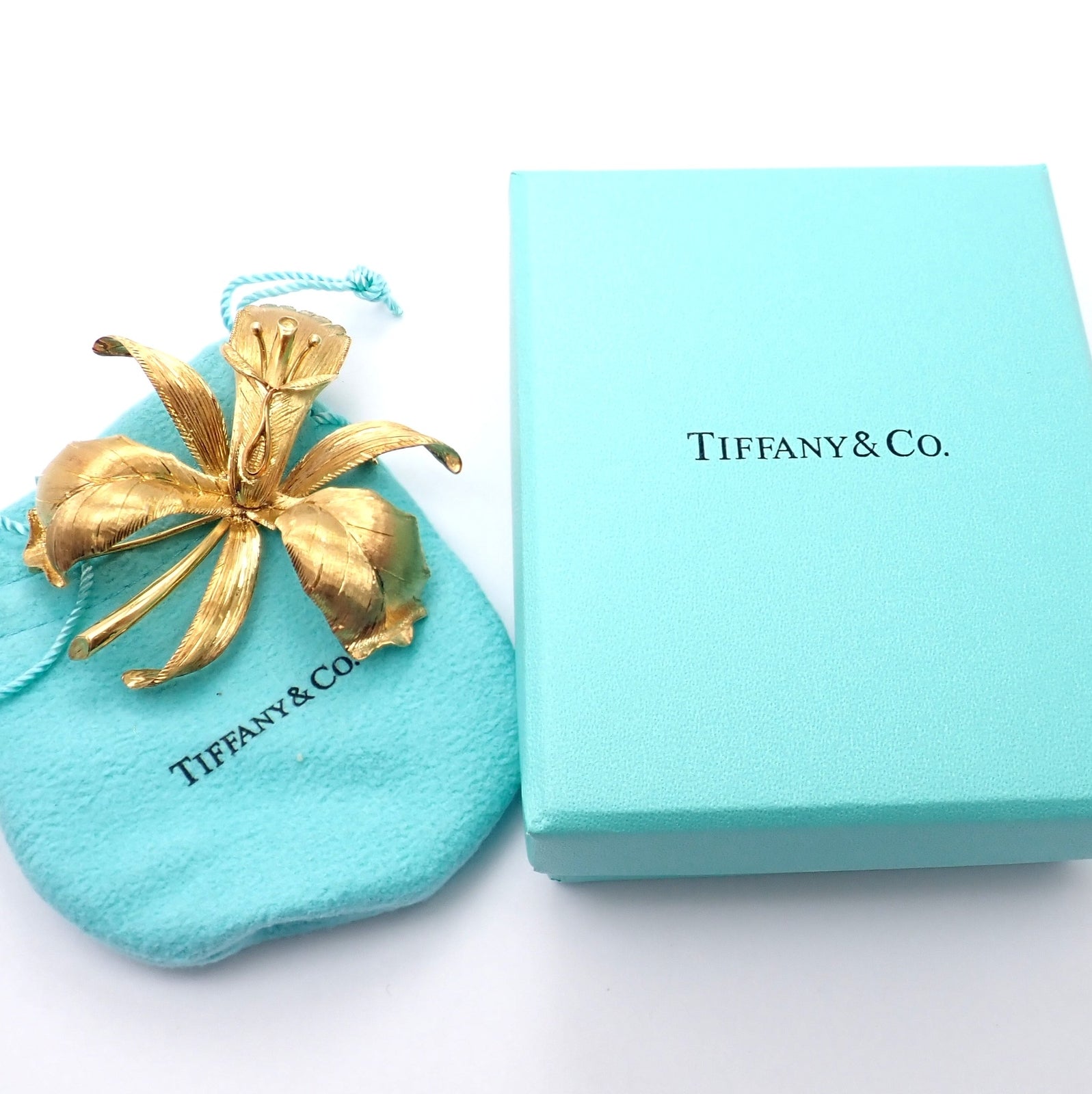 Tiffany & Co Jewelry & Watches:Fine Jewelry:Brooches & Pins Vintage Tiffany & Co 18k Yellow Gold Large Orchid Calla Lily Pin Brooch 1950s