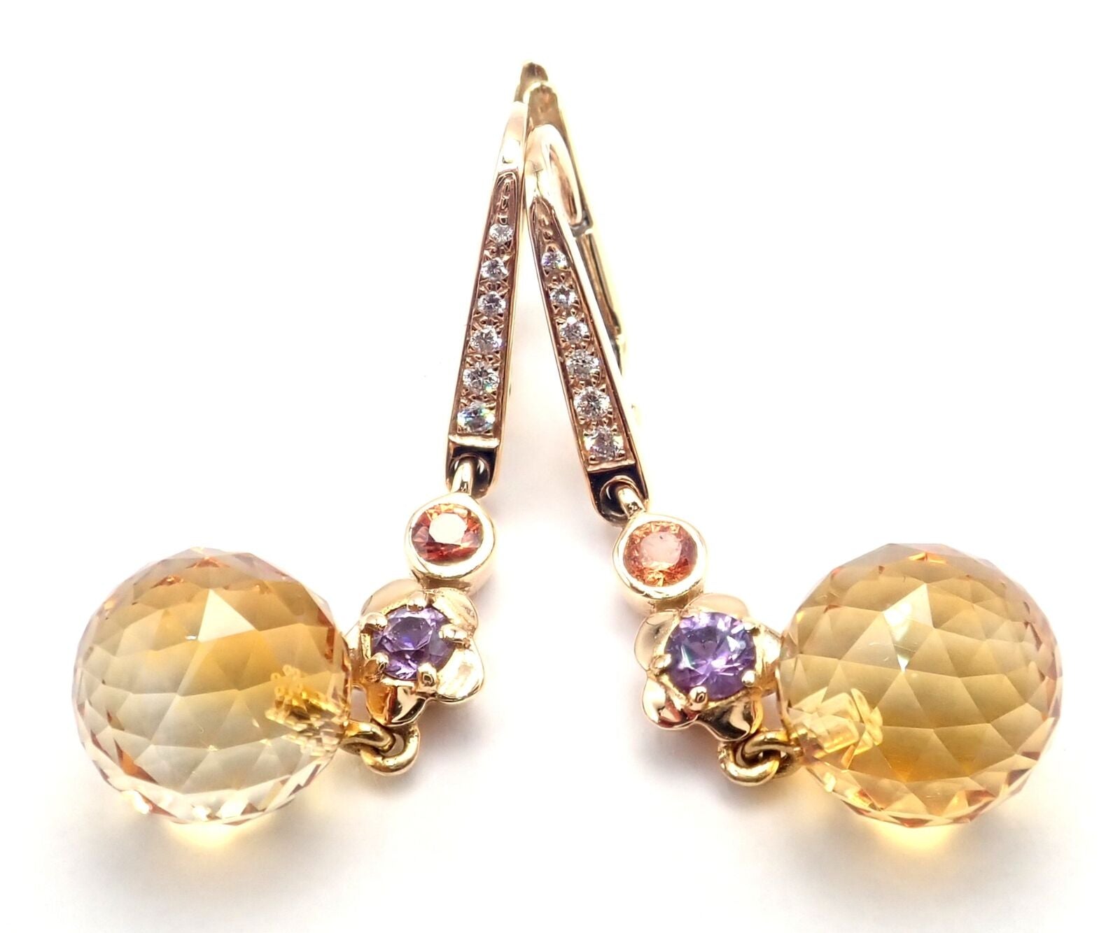 CHANEL Jewelry & Watches:Fine Jewelry:Earrings Authentic! Chanel Mademoiselle 18k Yellow Gold Diamond Amethyst Citrine Earrings