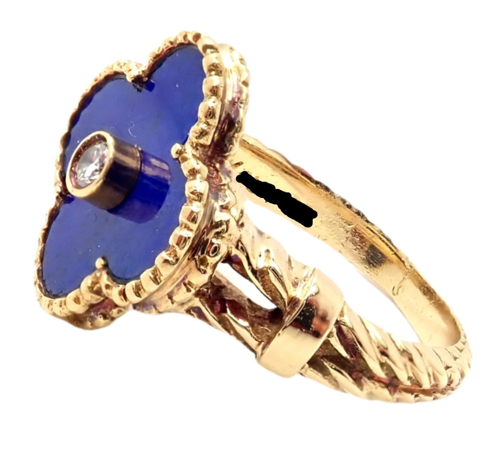 Van Cleef & Arpels Alhambra 18k Yellow Gold Lapis Lazuli Diamond Ring Sz 5.75 | Fortrove