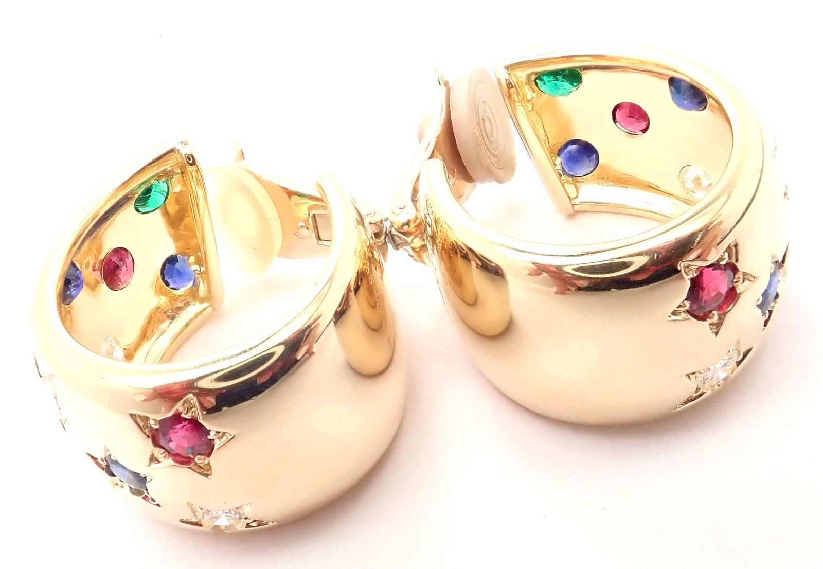 Cartier Jewelry & Watches:Fine Jewelry:Earrings Cartier Star 18k Gold Diamond Ruby Emerald Sapphire Hoop Earrings